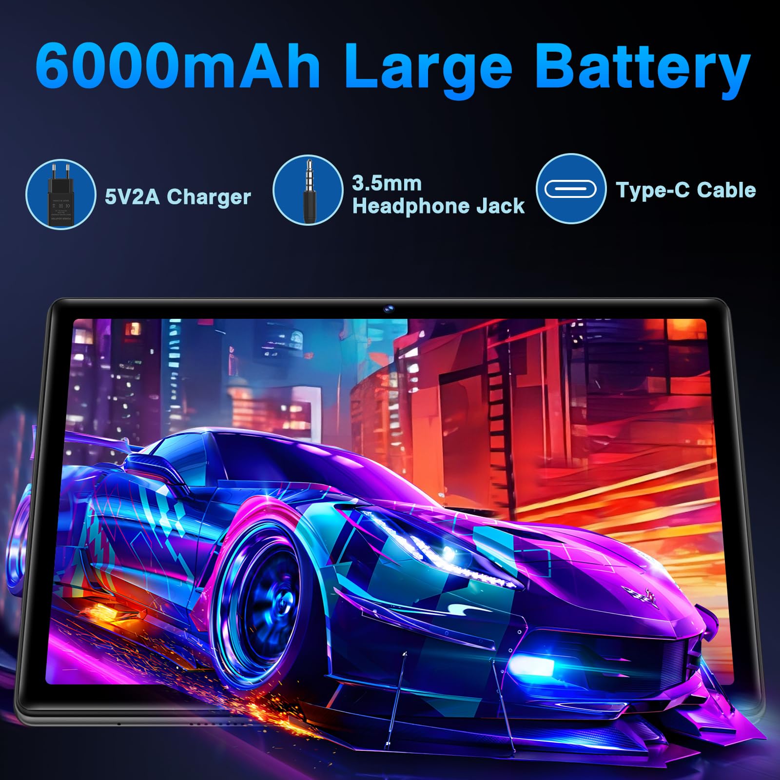 2025 Newest Android 14 Tablet 10 Pollici, 20(6+14)GB RAM+128GB ROM(TF 2TB), Octa Core 1.8GHz, 5G+2.4G Wi-Fi 6 | 1280 * 800 FHD| Widevine L1| BT5.0| 5MP+8MP| Widgets| GMS Tablet con Caso - Nero