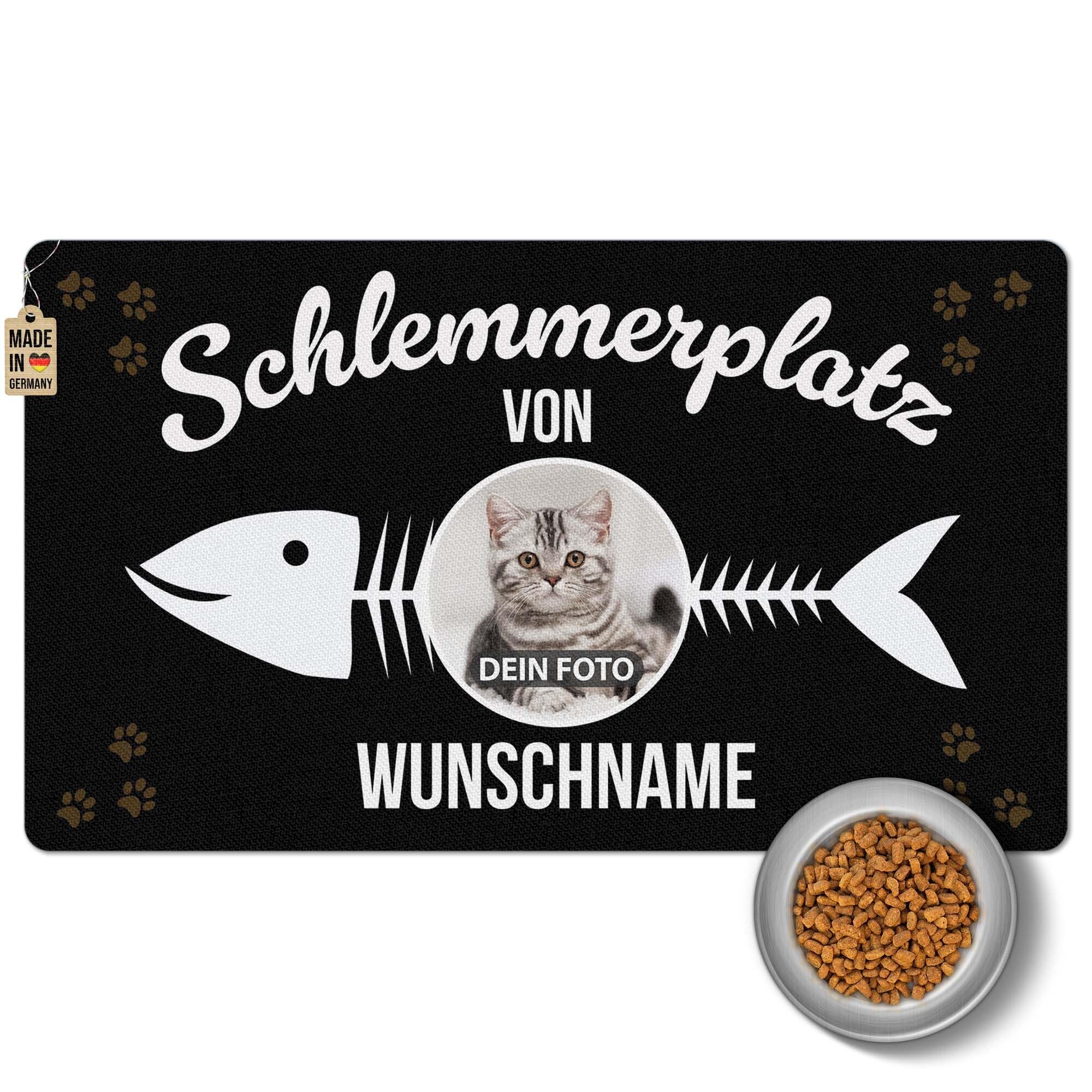 PR Print Royal Napfunterlage mit Name und Foto selbst gestalten - Schlemmerplatz - Futtermatte für Katzen - Personalisiertes Foto-Geschenk für Katzenbesitzer, Waschbar | 60 x 35 cm, rutschfest