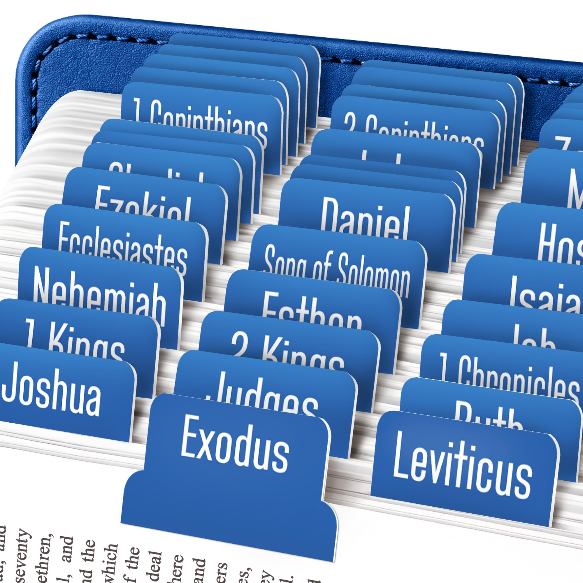 EssexWares - Blue Denim Bible Tabs for Old and New Testament, 80 Large Print Tabs for Bible Study, Water-Resistant and Durable Index Tabs for Women and Men - 1.7" Wide