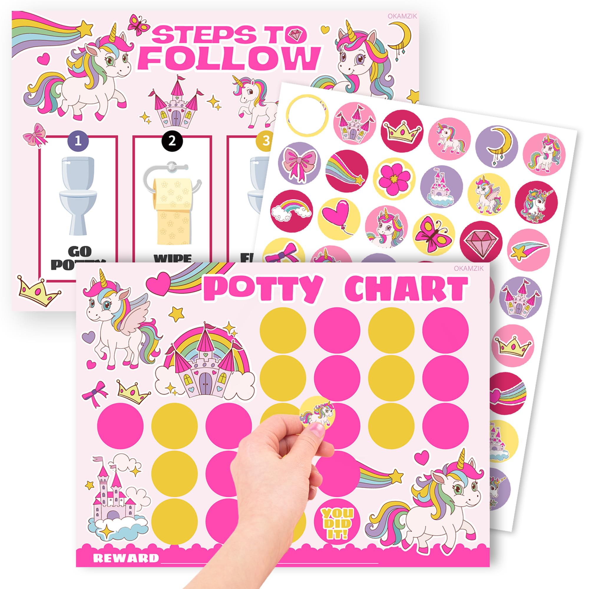 Potty Training Chart for Girls Unicorn Theme 8 3 x 11 2 inches 10 Pack Chart with 5