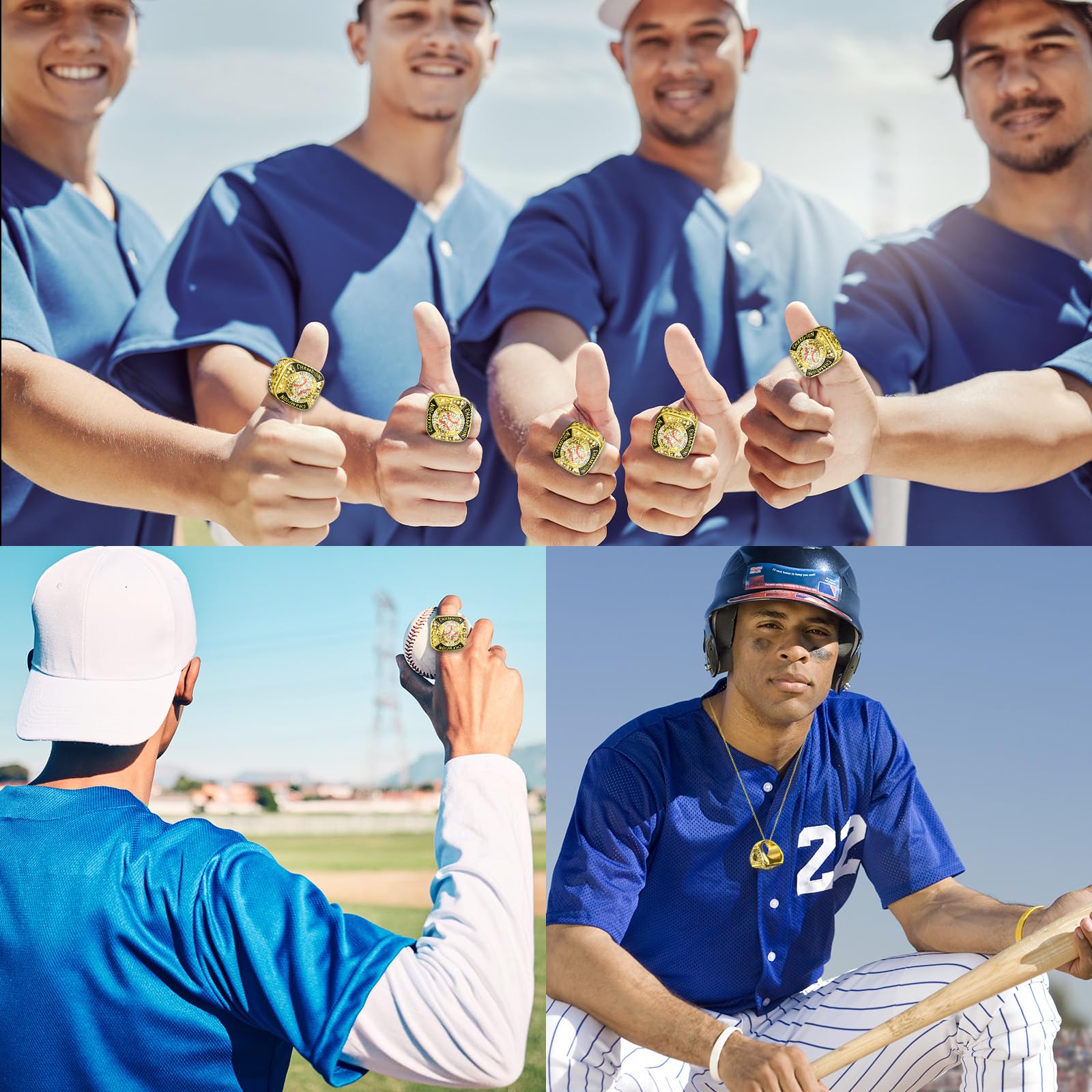 Baseball-Meisterschaftsringe, Gold, Baseball-Meisterschaft, Trophäenringe mit Halskette, Sportball, Auszeichnung, Geschenk für Champion-Gewinner, Turnier-Team-Preis, Gastgeschenk