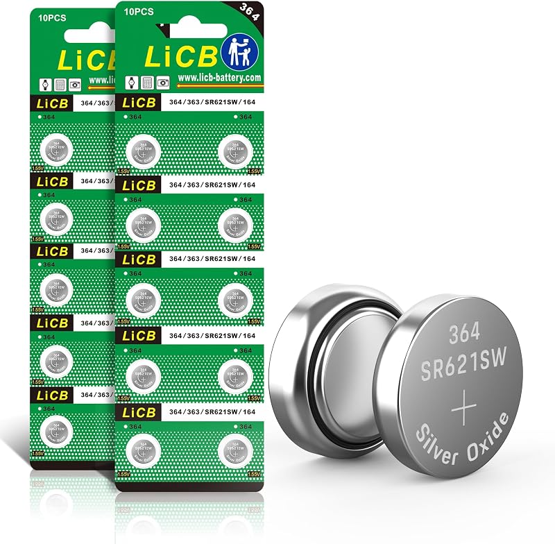 LiCB 20 Pack SR621SW 364 164 363 AG1 Battery 1.5V Button Cell Watch Batteries