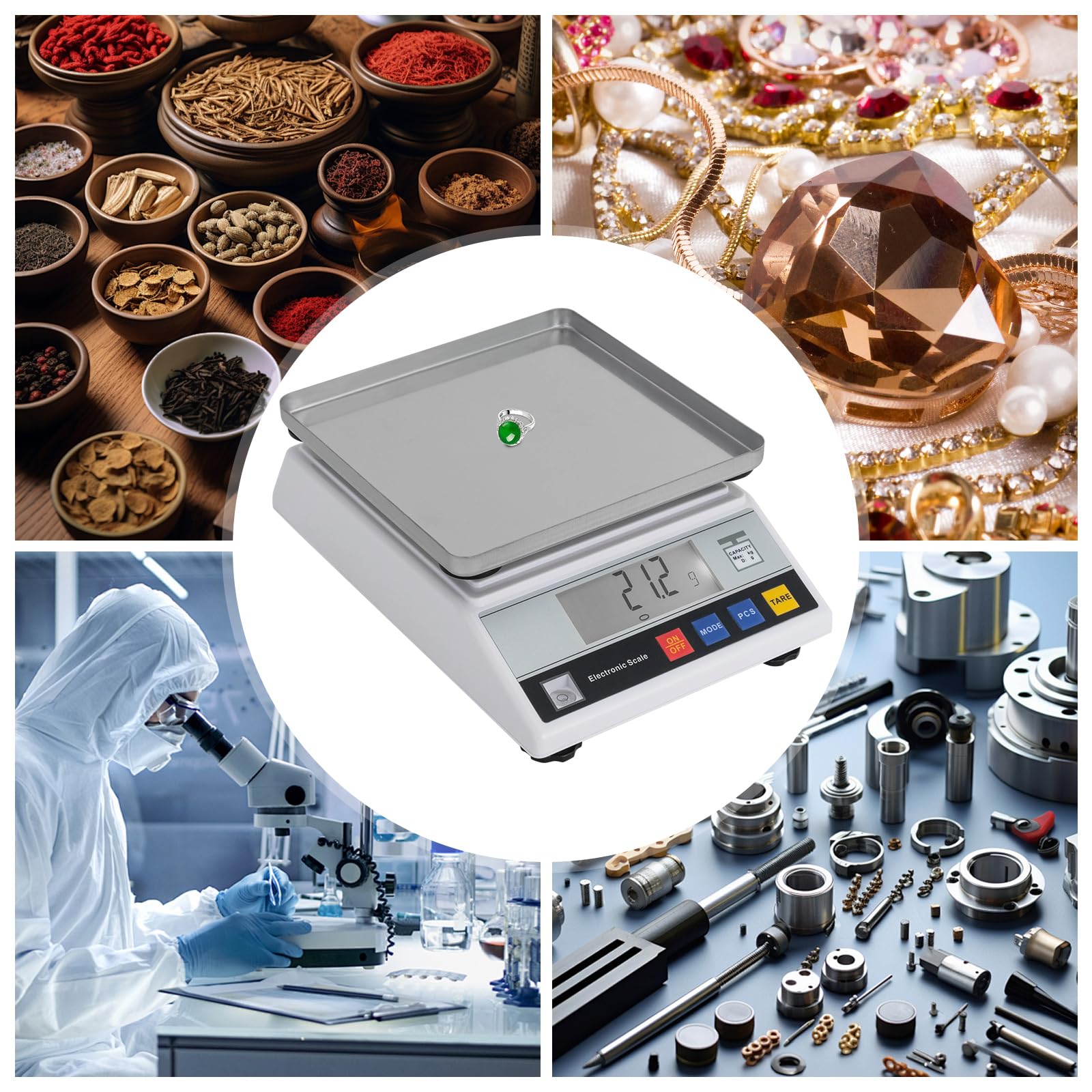 Bilancia analitica ad alta precisione, 10 kg, 0,1 g, con vassoio in acciaio inox, bilancia digitale da laboratorio con display a LED, bilancia portatile di precisione con conversione di unità