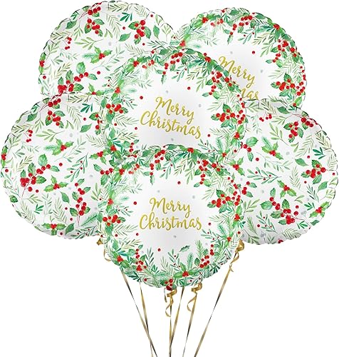 10 decoraciones de fiesta de Navidad, globos de papel de aluminio de Feliz Navidad, diseño de acebo desechable de temporada para Navidad,
