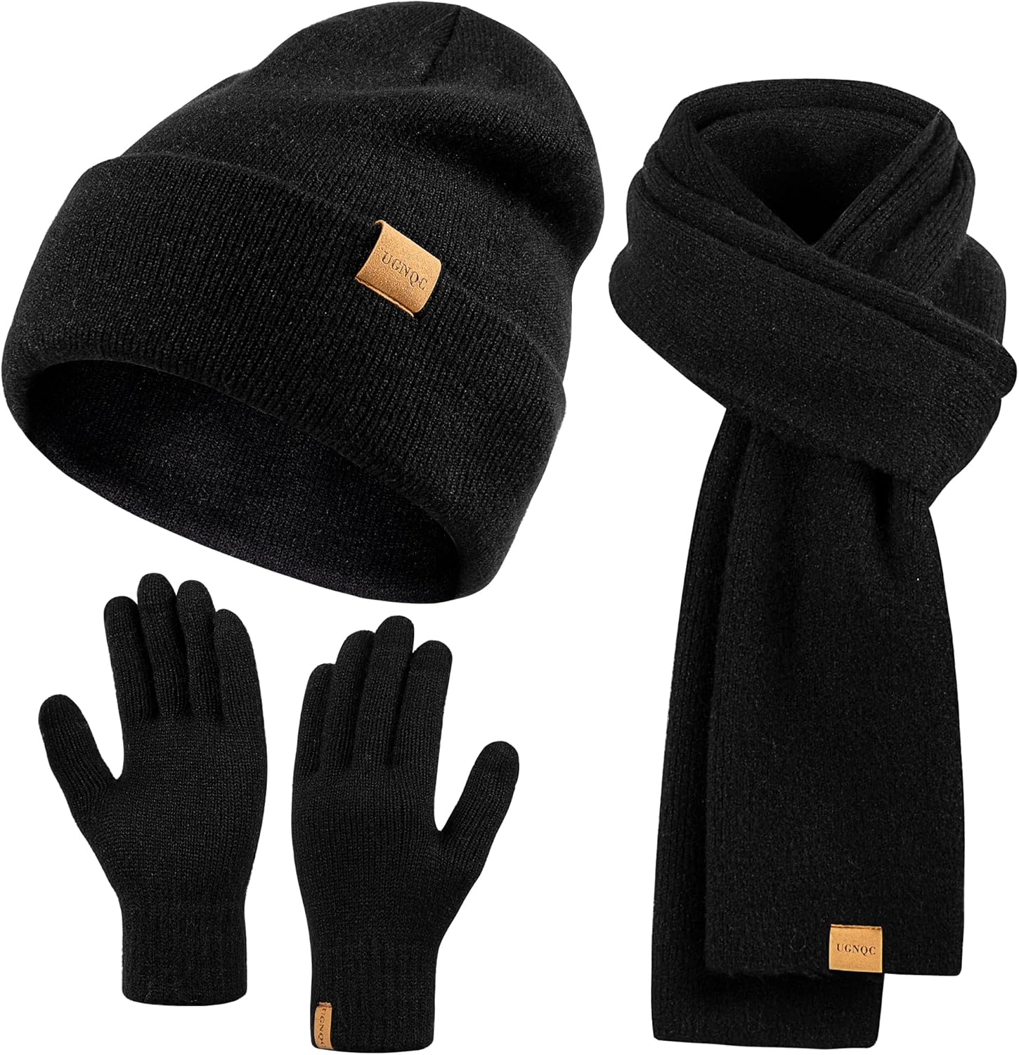 Womens Beanie Winter Hat Long Scarf Touchscreen Gloves Set Fleece Lined Skull Caps for Women Men