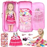 K&period;T&period; Fancy 6 Pcs 18 Inch Doll Carrier Bag Set and Accessories Including Girl Doll Clothes&comma; Hair Clip&comma; Picnic Blanket&comma; Mini Toy Camera