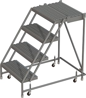 Tri-Arc KDSR004242-D2 4-Step 20" Deep Top Steel Rolling Industrial & Warehouse Ladder without Handrails, 24" Wide Grip Strut Tread