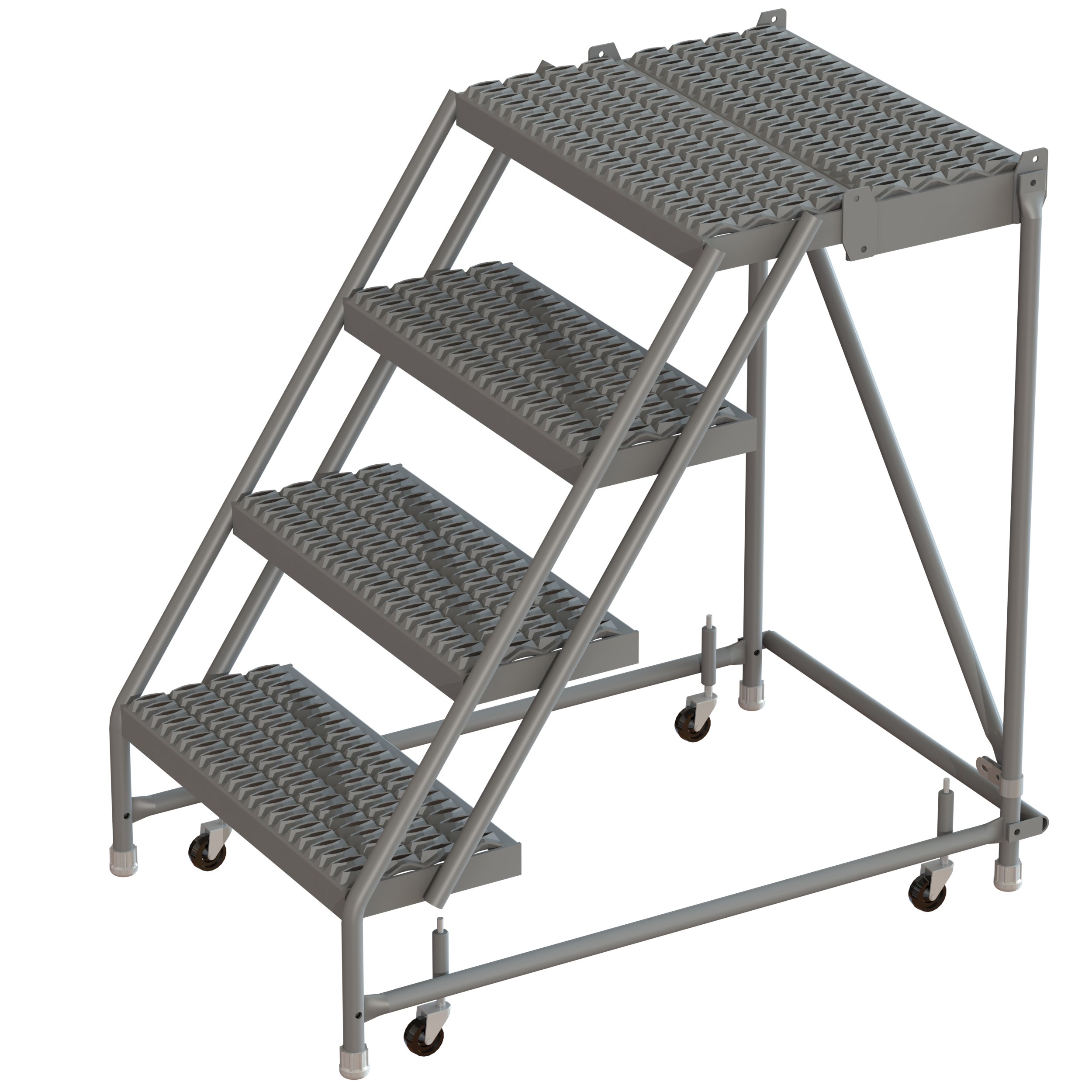 Tri-Arc KDSR004242-D2 4-Step 20" Deep Top Steel Rolling Industrial & Warehouse Ladder without Handrails, 24" Wide Grip Strut Tread