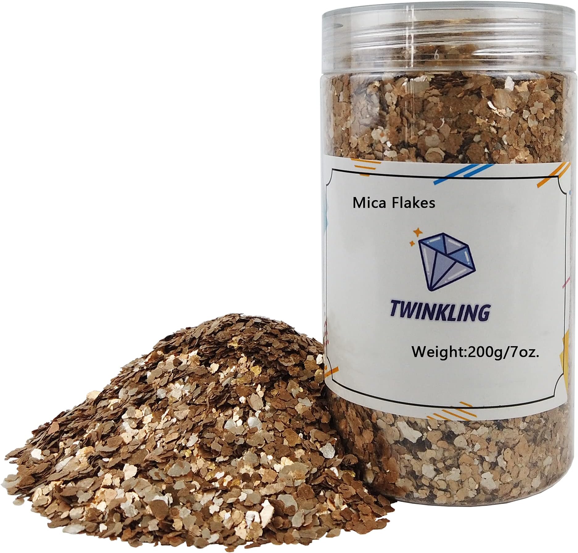 TWINKLING Natural Colored Mica Flakes, Gilding Flake, Mica Flakes Glitter Leaf for DIY Resin Art Crafts, Nail Art, Painting,Jewelry Making, 2-4mm,200g/7oz. (Gold Yellow)