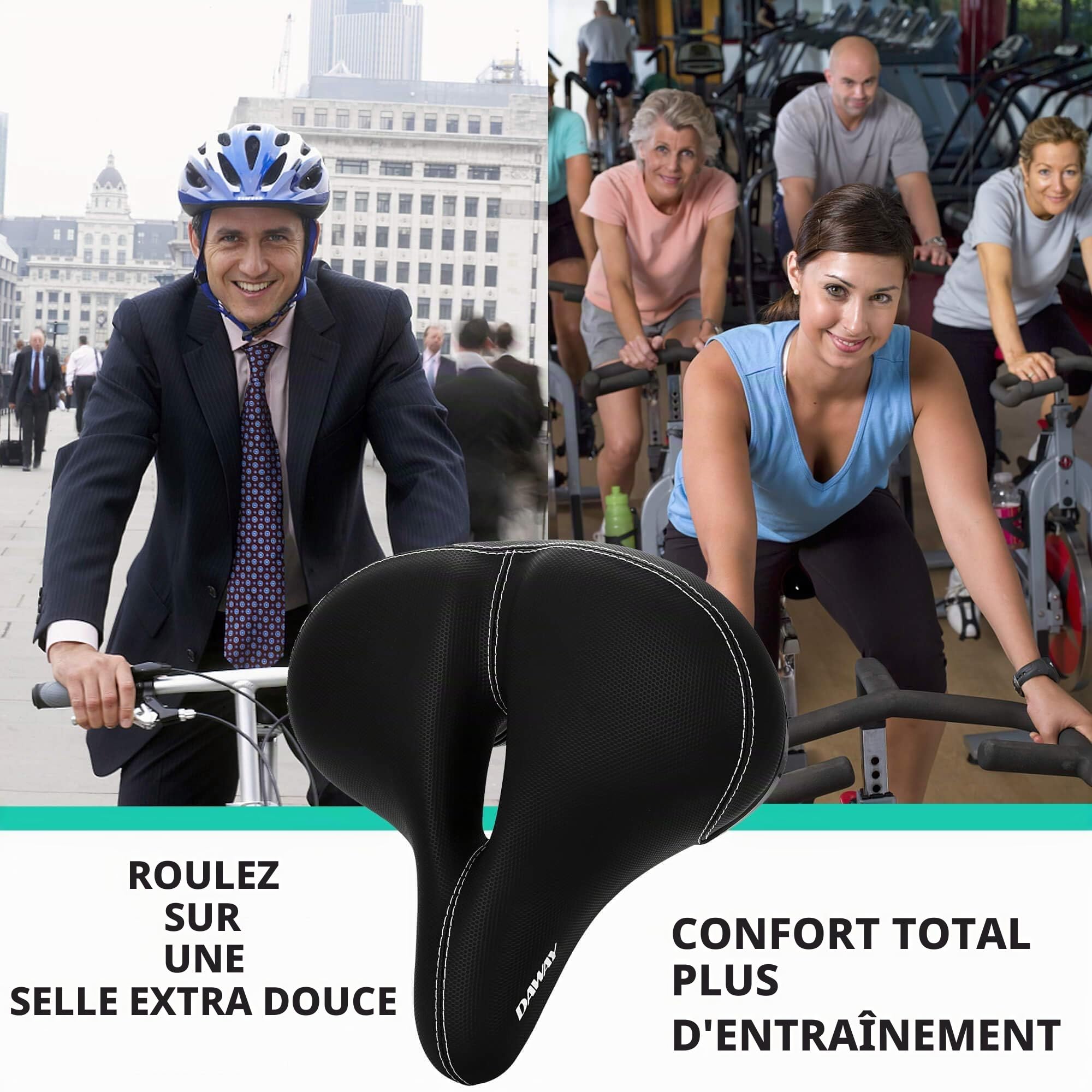 DAWAY C30 Selle de vélo surdimensionnée Confortable - Compatible avec Les vélos Peloton, d'exercice, de Montagne ou de Route, Remplacement de Selle de vélo Extra Large pour Homme Femme Confort