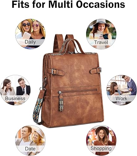 Miniatura 8 de FADEON Mochila de cuero para laptop para mujer, mochila de diseñador para mujer, mochila de viaje para computadora con compartimento para laptop,