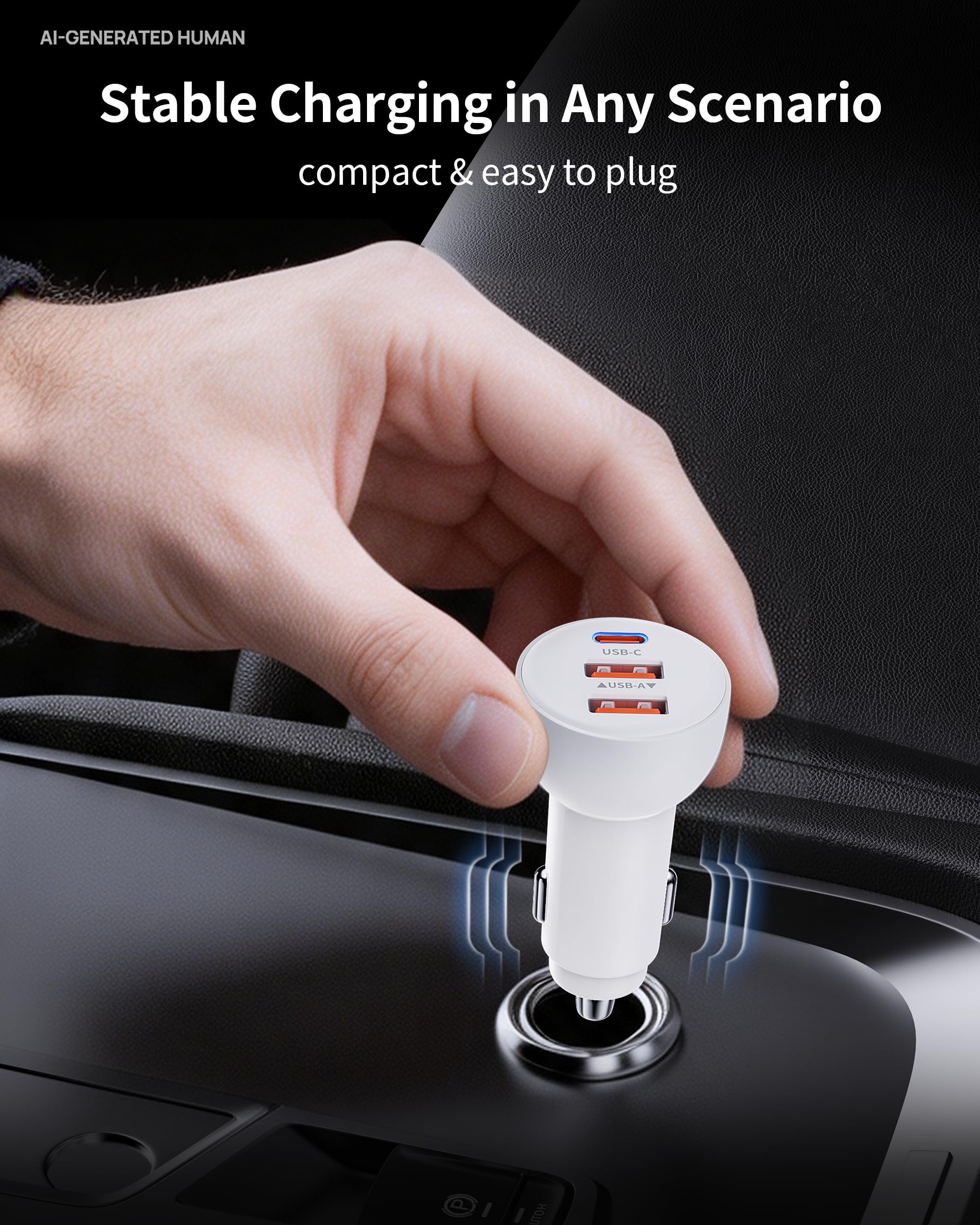 Caricabatterie da auto veloce a 3 porte da 70 W per iPhone 14 13 12 11 Pro Max Plus Mini SE XR XS X 8 7 6, iPad, confezione da 2 cavi USB Carplay e cavo di ricarica Lightnings e adattatore per