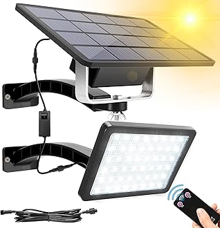 JACKYLED 1000 Lumens 48 LED Dusk to Dawn Solar Light Outdoor with Remote Control Solar Security Light, 5500mAh Battery, 9.8ft Cord -Solar Flood Lights Outdoor for Wall Porch Barn Patio Garage, Black