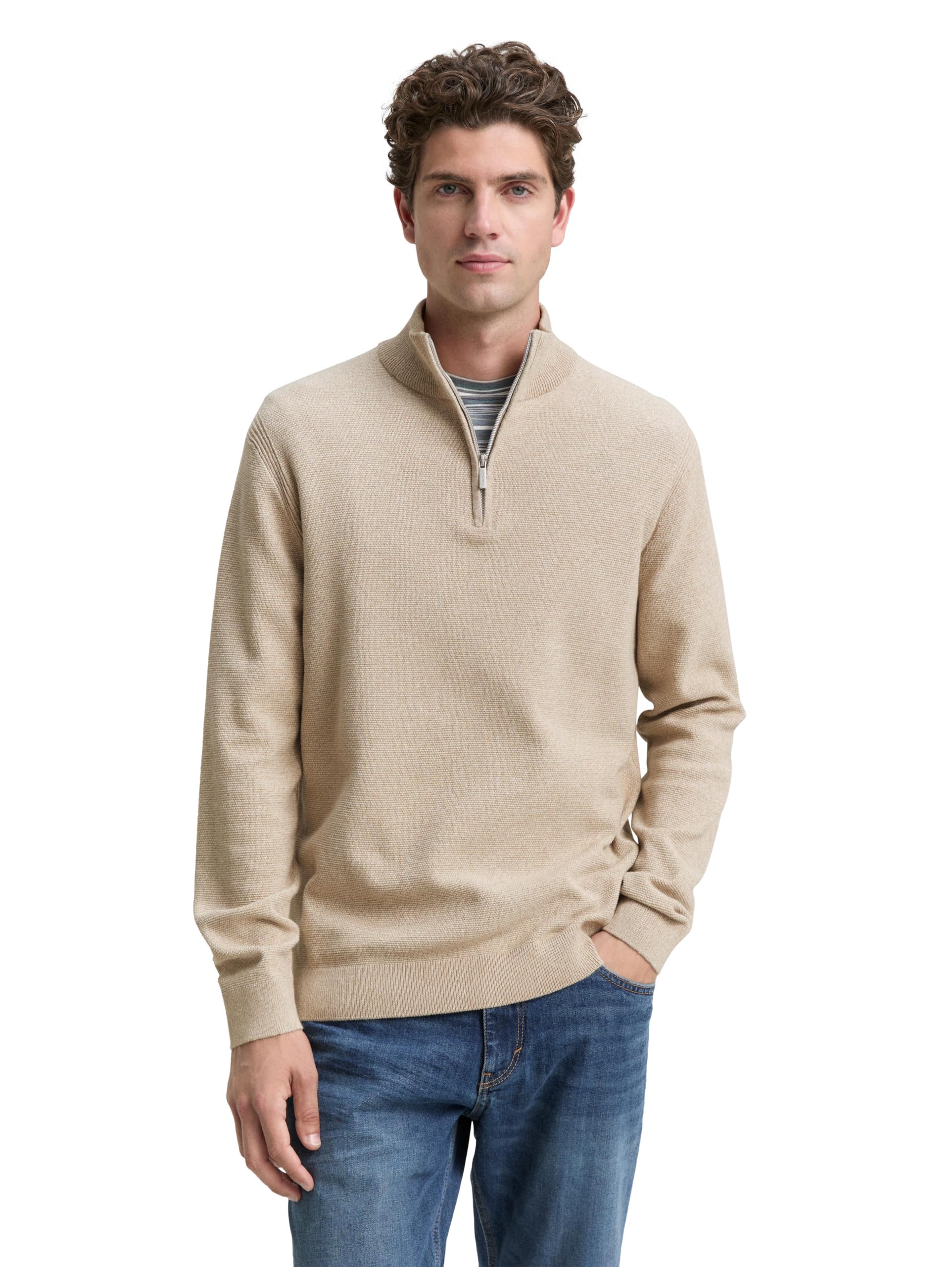 TOM TAILOR Herren Troyer Strickpullover mit Struktur
