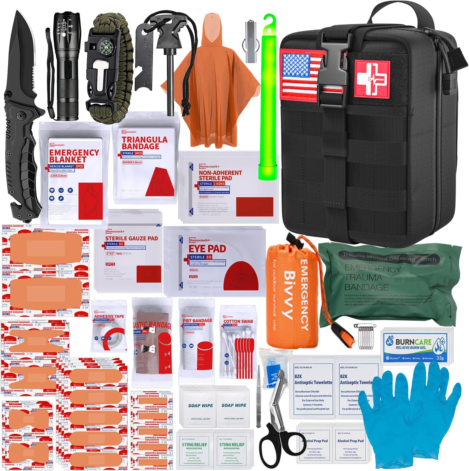 Homestockplus [New Upgrade] First Aid Kit with Tourniquet , Survival Gear Outdoor Tactical Gear Set First Aid Kits Military Grade Molle System for Camper Travel Hunting Hiking and Adventures