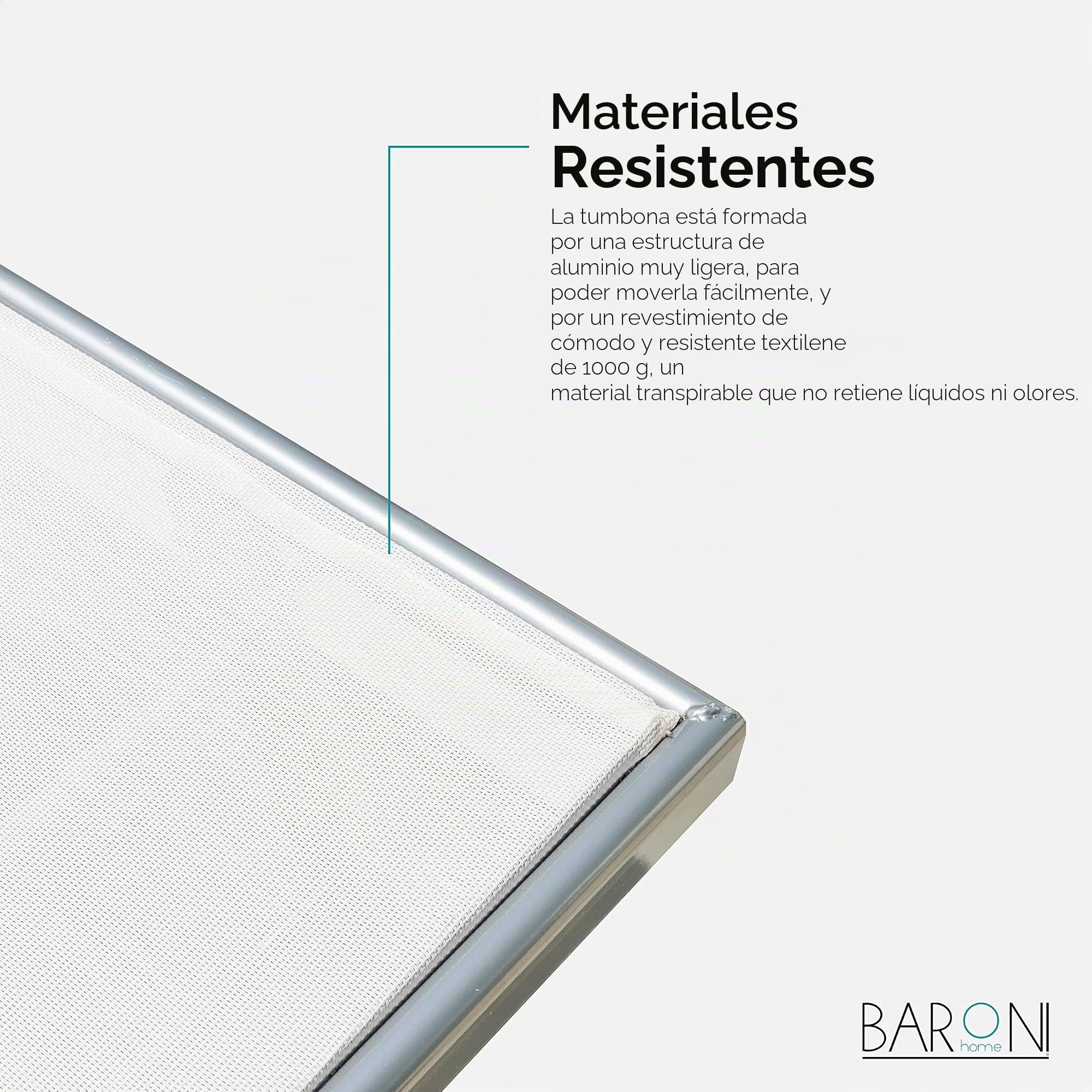 Baroni Home Tumbona con estructura de aluminio y techo parasol, cómoda y resistente, tumbona de jardín, playa, piscina revestida de textileno, 60 x 190 x 35 cm (blanco, 1)