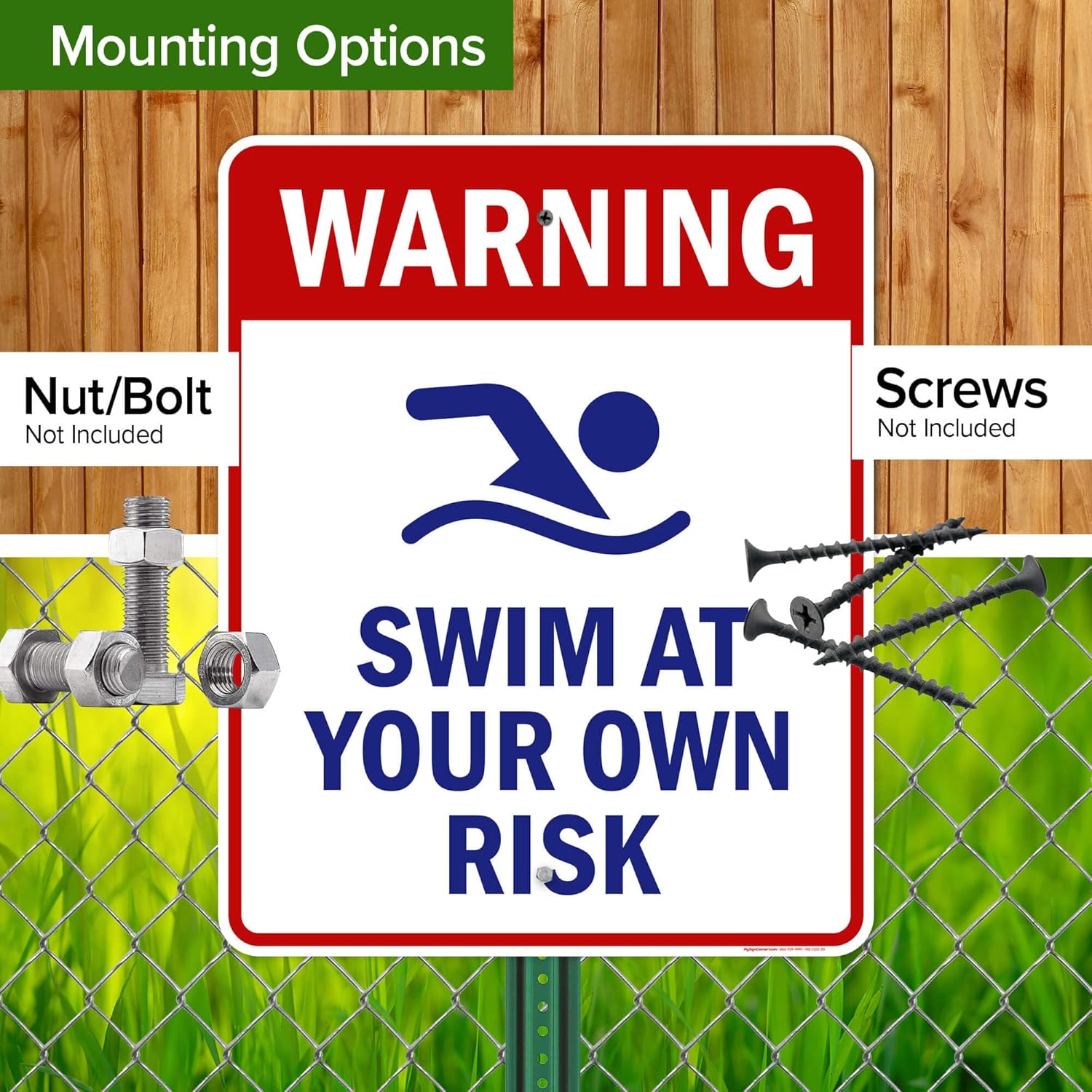 Warning Swim At Your Own Risk Sign, 24x30 Inches, Rust Free .063 Aluminum, Fade Resistant, Made in USA by My Sign Center