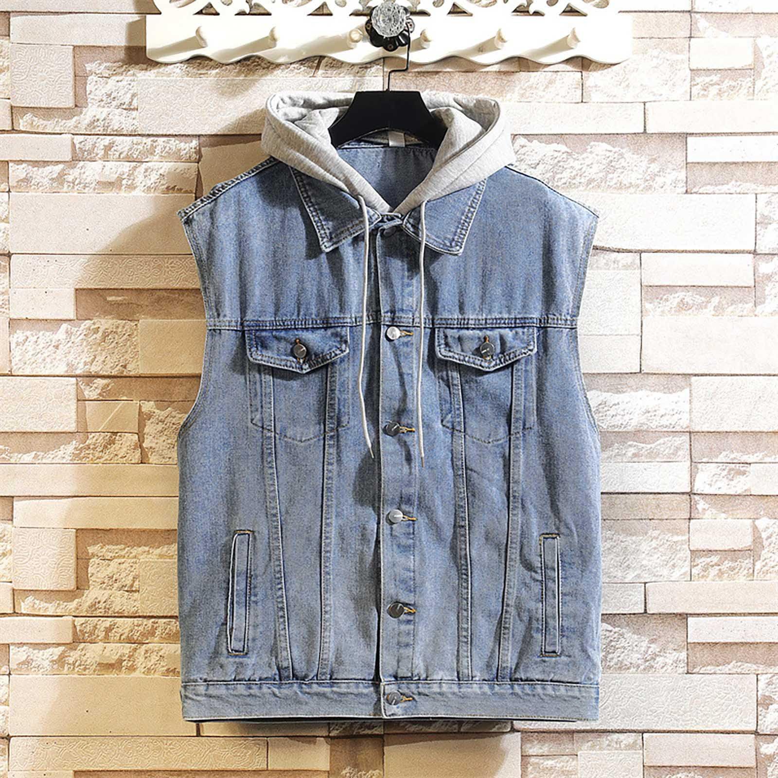 Gilet Jeans Uomo Biker, Giubbotto Senza Maniche Uomo, Giacca Jeans da Moto Slim Fit Gilet Denim Streetwear Casual Giubbotto da Moto Vintage Capispalla Gilet Uomo Cotone Leggero per attività All'apert