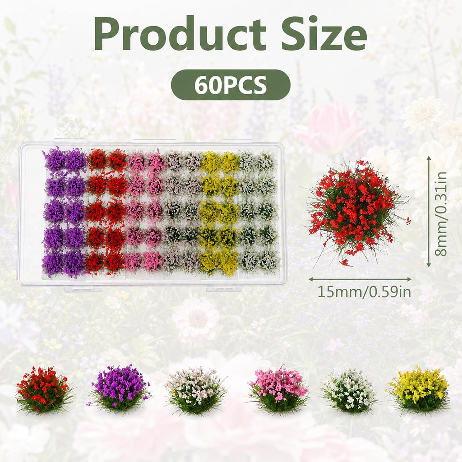 60 Pcs Miniature Flowers Cluster Mini Flowers Vegetation Groups for Diorama image 2