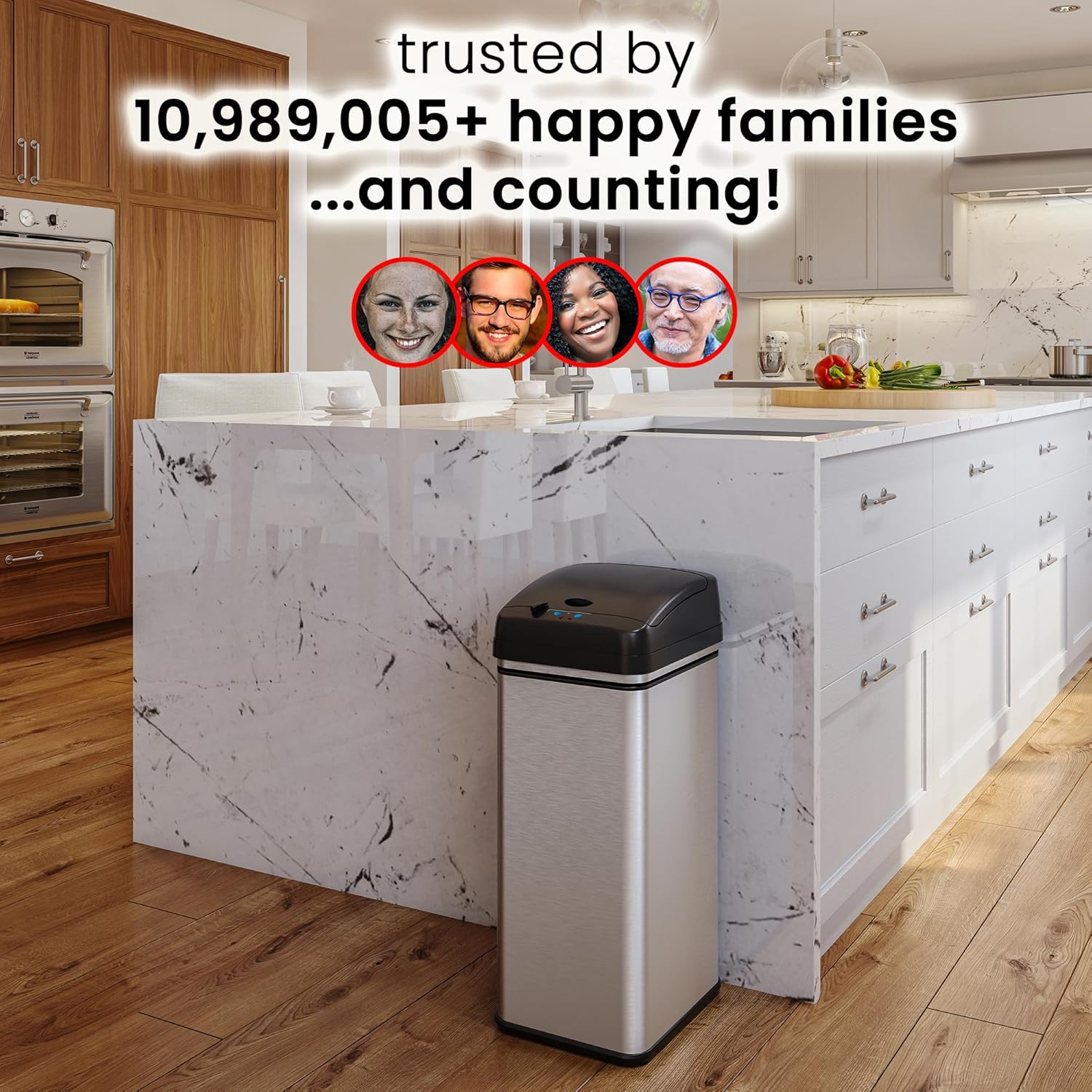 Touchless Stainless Steel Pet-Proof Kitchen Trash Can
