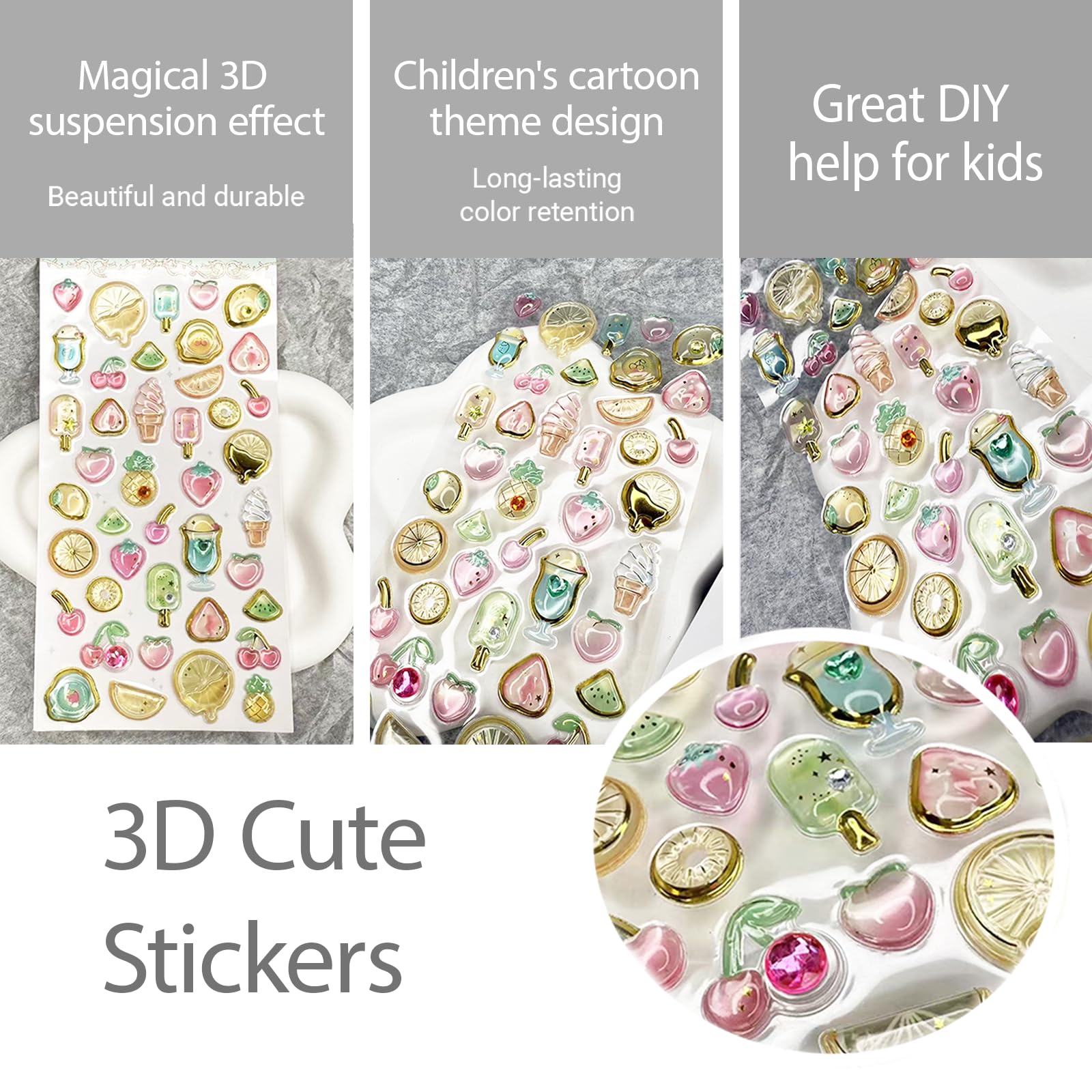 No Residue Stickers 4 Sheets 3D Puffy Stickers - Cute Cartoon Floating ...