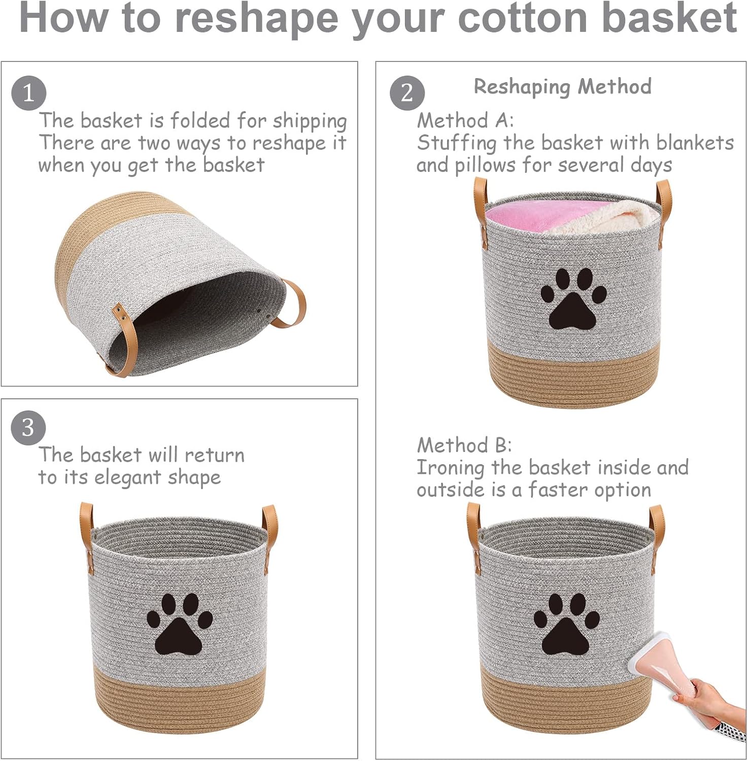 Cotton rope dog toy basket, puppy toy basket, puppy bins, laundry basket blanket storage bin - Perfect for organizing pet toys, blankets, leashes - Gray Beige