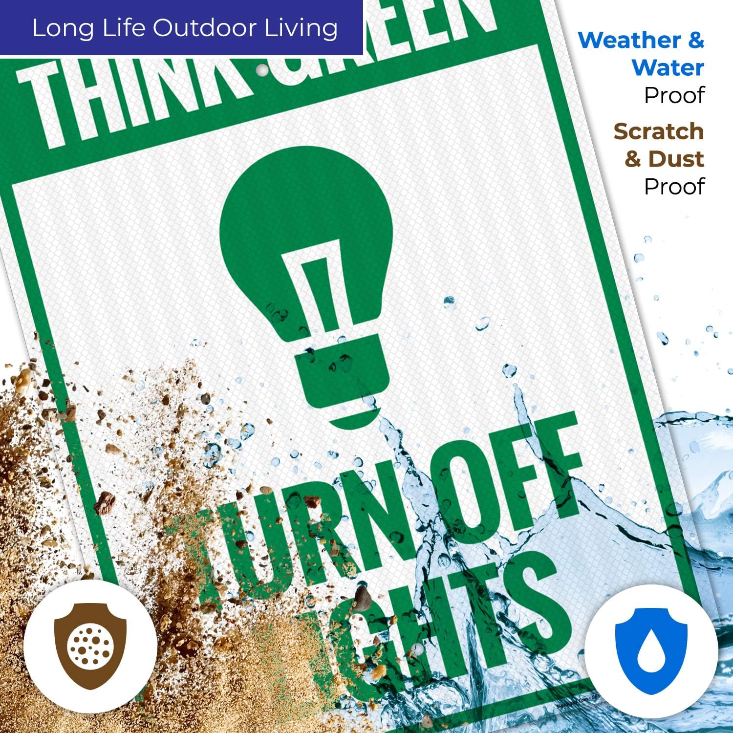 Think Green Turn Off Lights with Symbols Sign, 18x24 Inches, 3M EGP Reflective .080 Aluminum, Fade Resistant, Made in USA
