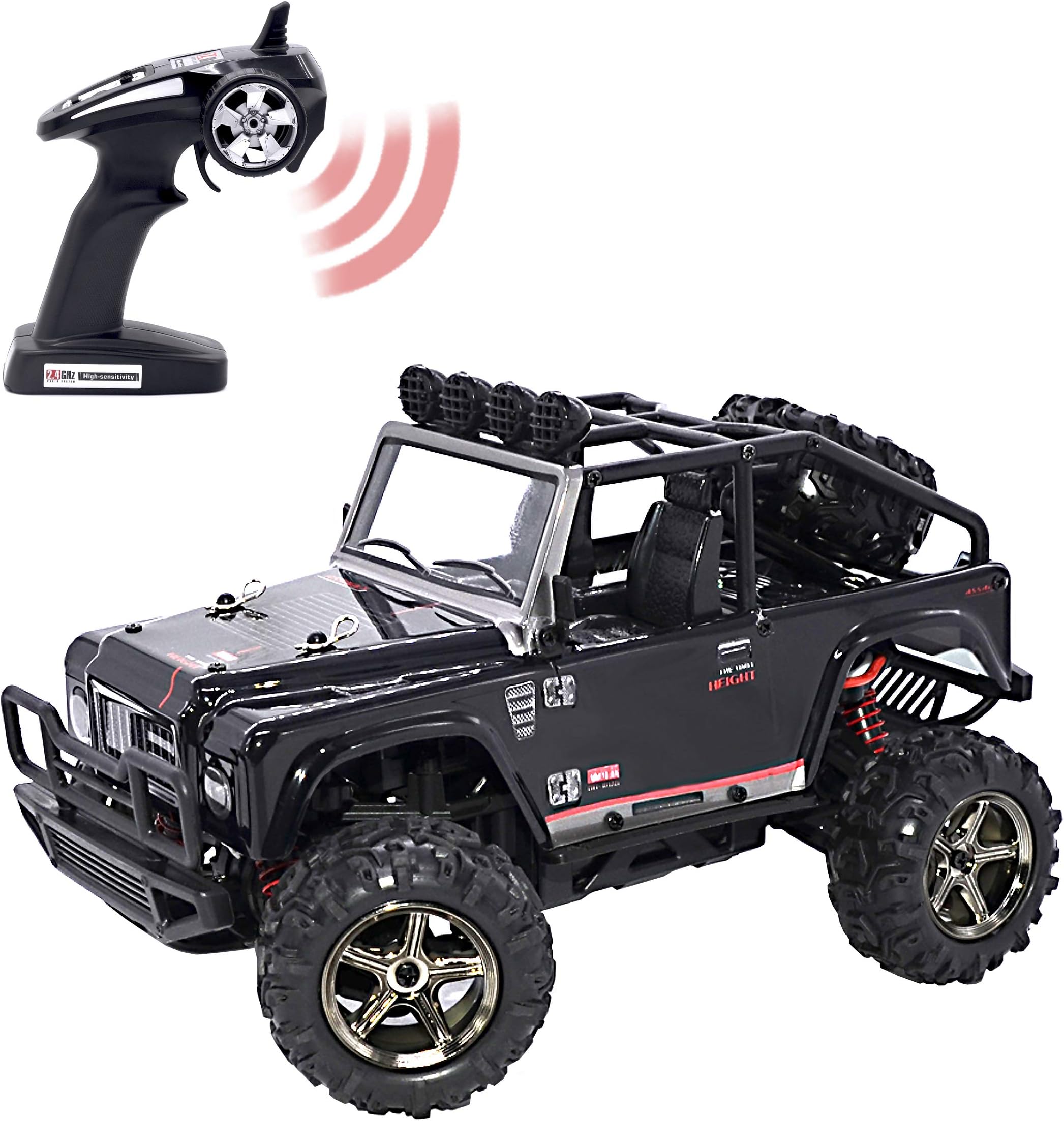 1:22 Scale 4WD RC Jeep 25 Mph High Speed Off-Road RC Truck 2.4GHz Brave Remote Control Electric Car with Independent Suspension and LED Lights RTR (Black)