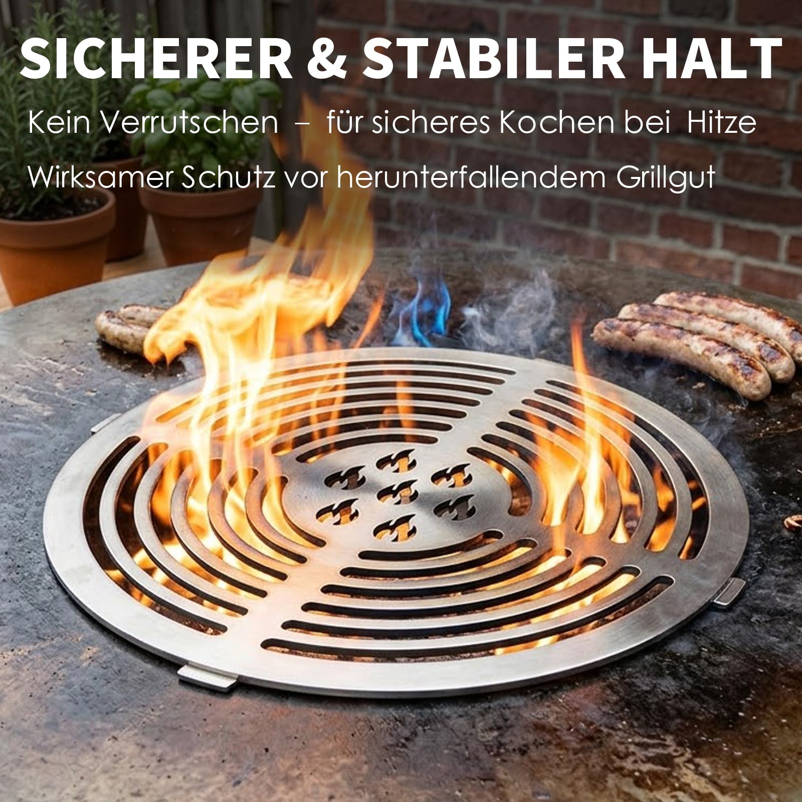 Fox·Bunny Wokaufsatz für Feuerplatten, Edelstahl, Grillplatte Plancha, kreisrunde Öffnung Ø 20 cm (Grilleinsatz Ø20cm Edelstahl)