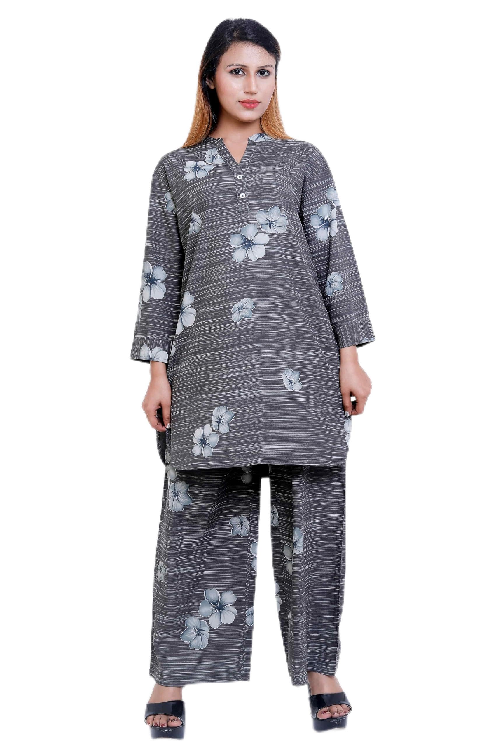 grohood Women's Rayon Co-Ord Set | Elegant Floral Print Tunic with Mandarin V-Notch Neckline & Button Placket | Full Sleeves & Wide-Leg Palazzo Pants |Casual Office Wear | W39-AKVNCCP-CS-GRY-1_XL-picture-32