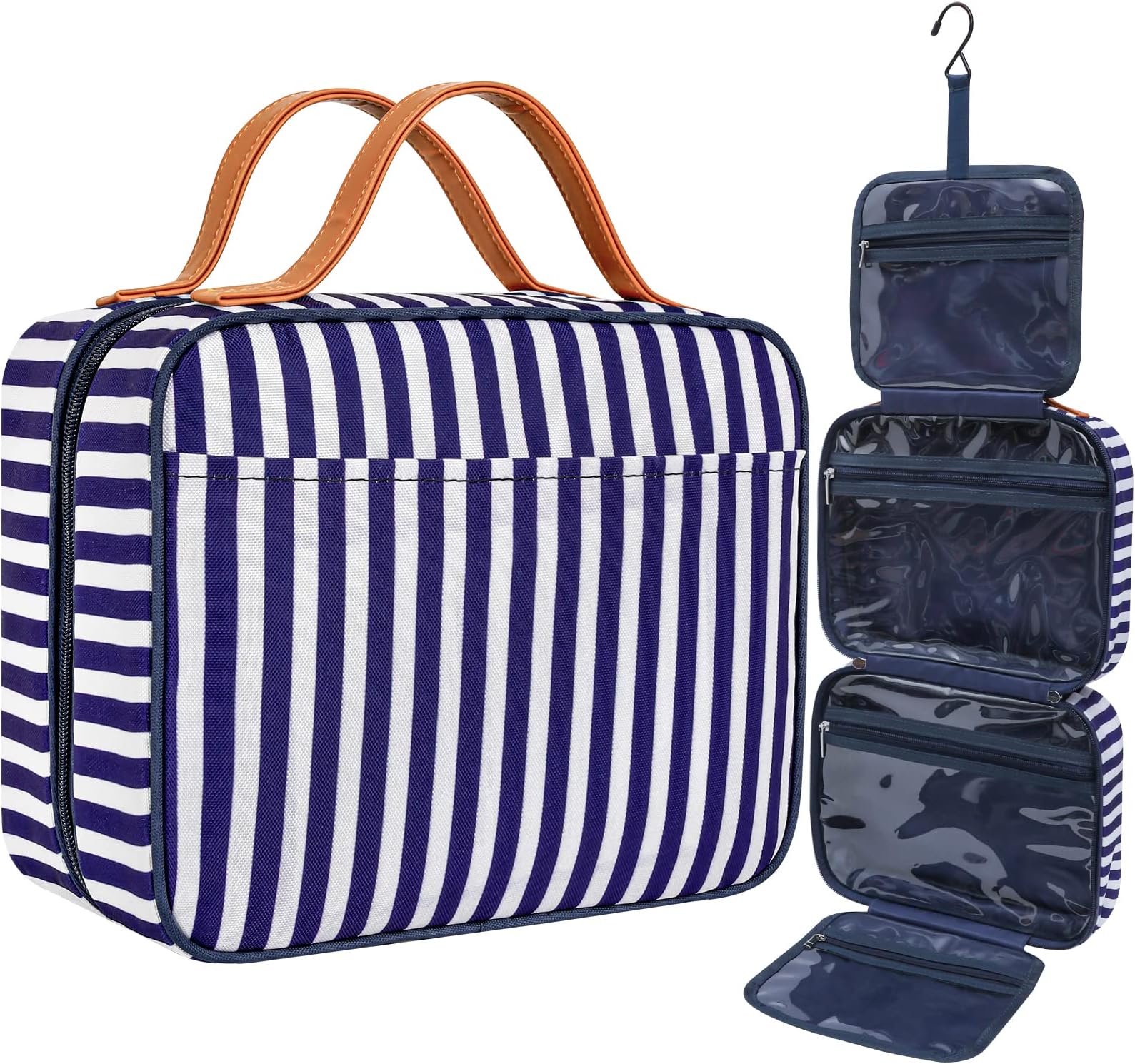 IDEATECHToiletry Bags for Women Men, Wash Bag Hanging Travel Toiletry Bag, Bluestripes