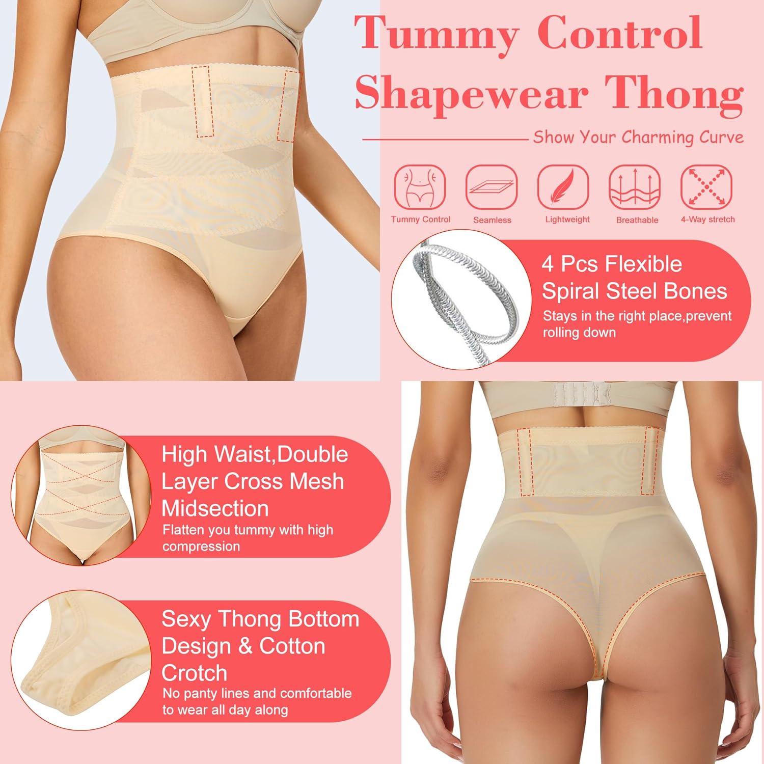 Hioffer Thong Shapewear Tummy Control High Waist Girdles for Women Body Shaper Under Dress Shaping Panties - Image 4