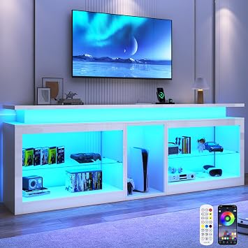 80" LED TV Stand W/Power Outlet,60-Colors LED Lights For 80 85 90in TV,WT