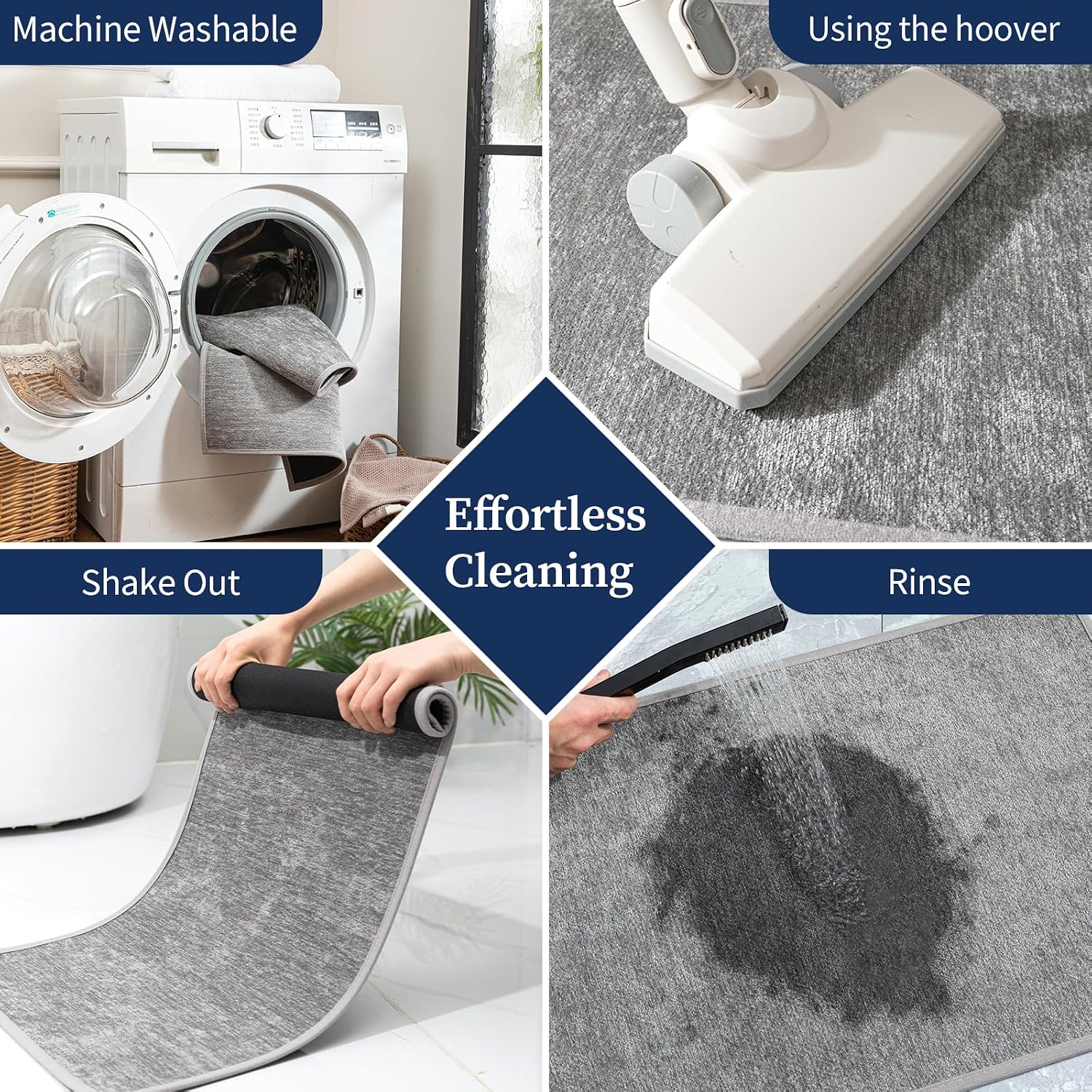 YIHOUSE Gray Bathroom Rugs Sets 4 Piece, Ultra Thin Bath Mat with Toilet Rug - Non Slip Quick Dry Absorbent Machine Washable - Bath Runner Rugs for Bathtub Sink Home Decor