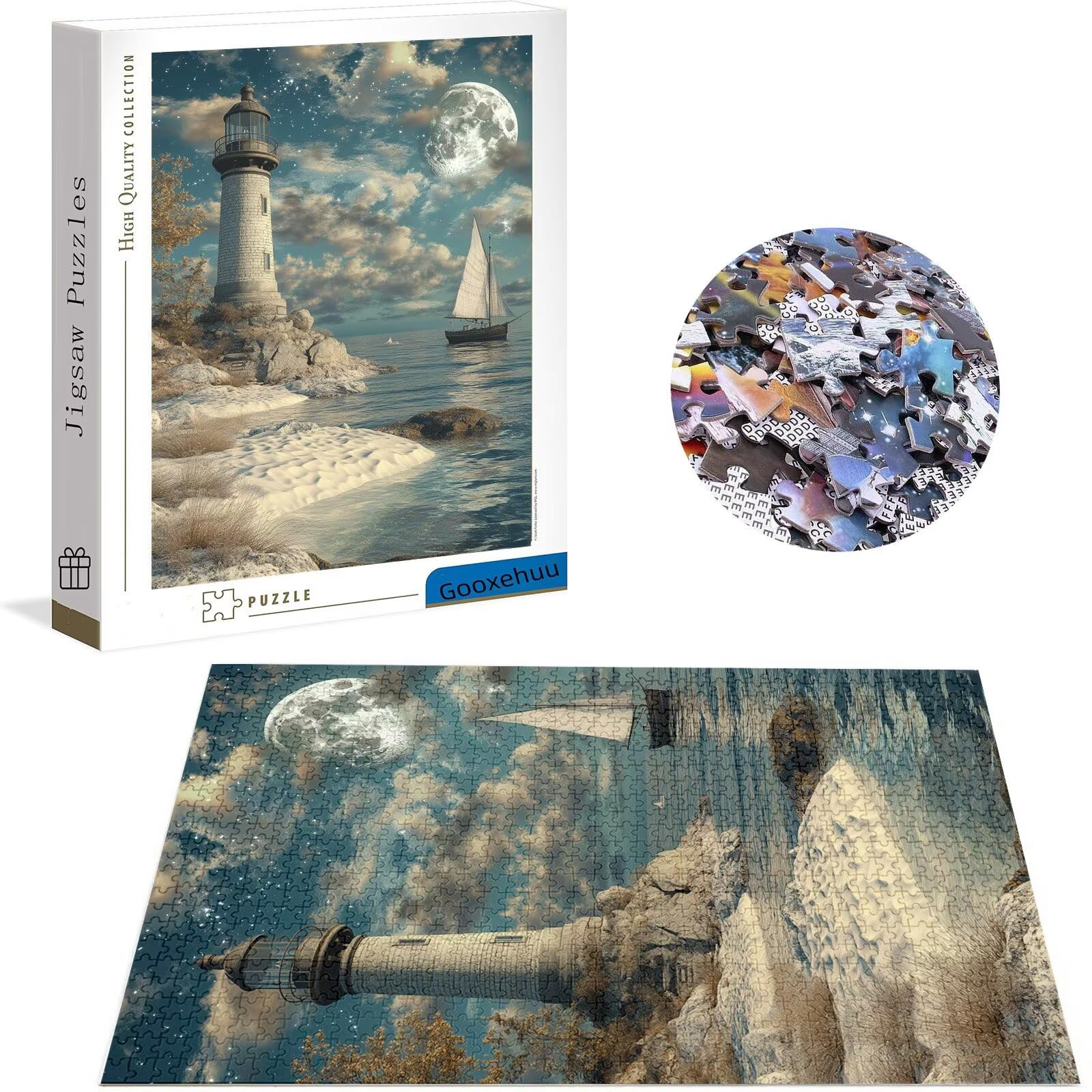 Leuchtturm Puzzle 3000 Teile, Holzpuzzles 122x81cm, Puzzle für Erwachsene und Kinder 12 Jahren, DIY Groß Puzzelmatten, Premium Quality Klassische Wooden Jigsaw, als Geschenk Mädche Segelboot g-602