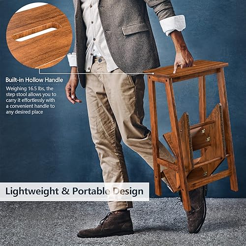 Miniatura 3 de Giantex Escalera de 3 escalones, escalera ligera 3 en 1 multifuncional con pedal reversible antideslizante, diseño de mango hueco, utilizada para