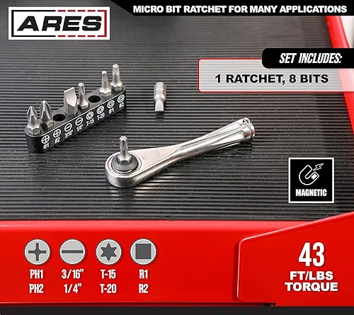 Vista 64 de ARES 42111 – Trinquete hexagonal de cabeza giratoria de 90 dientes rojo de 1/4 pulgadas – Giratorio de 250 grados con inserto magnético