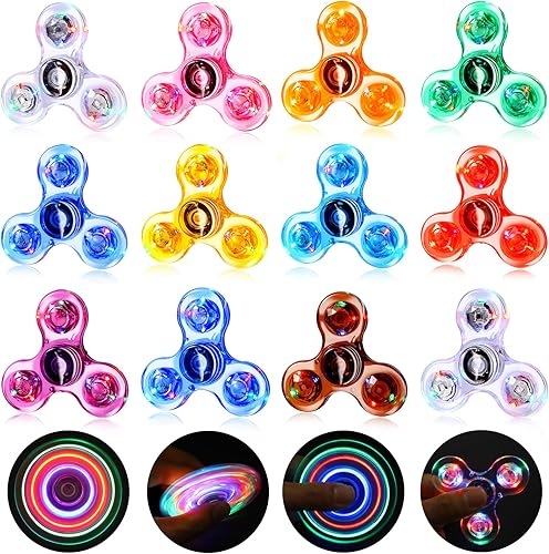 Gigilli Fidget Spinners 12 piezas, recuerdos de fiesta para niños con luz LED, juguetes para ansiedad a granel para niños de 4 a 12 años, rellenos