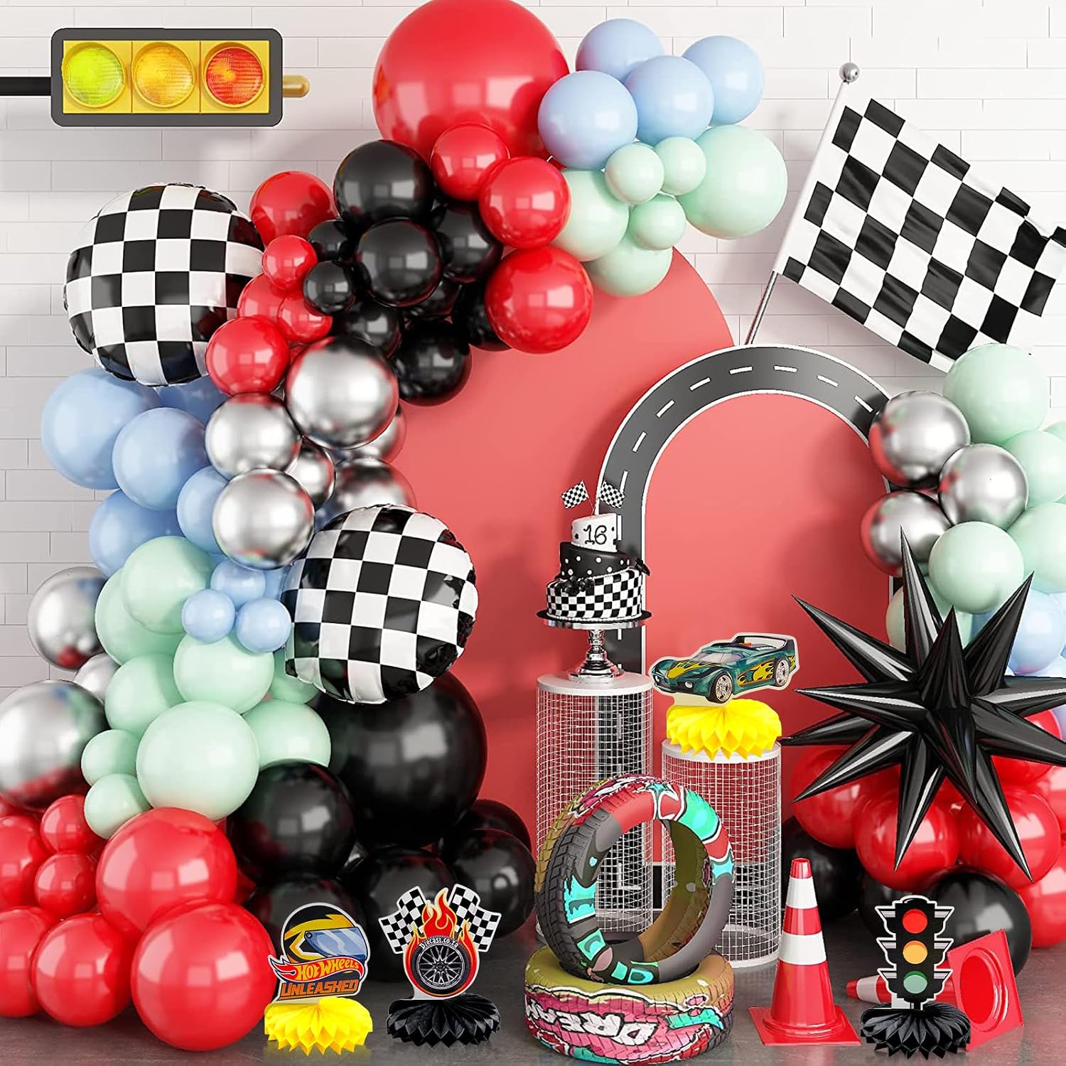 9 Pcs Race Car Birthday Party Decorations, Party Table Topper Honeycomb Centerpieces for Car Themed Birthday Christmas Party (Car Theme)