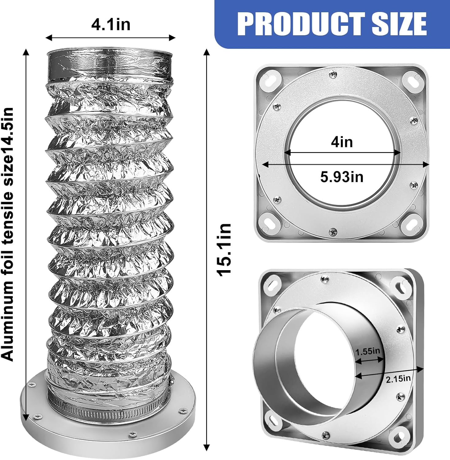 Magnetic Dryer Vent Coupler with 4 inch Hose,Magnetic Dryer Vent Coupling for Connection and Disconnection,Magnetic Dryer Vent Connector Kit Strong Magnetic Self-connection(silver) - Image 2