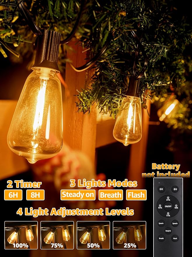 Luces Exteriores Guhope 50 pies Regulables Control Remoto 25 Bombillas LED miniatura 3