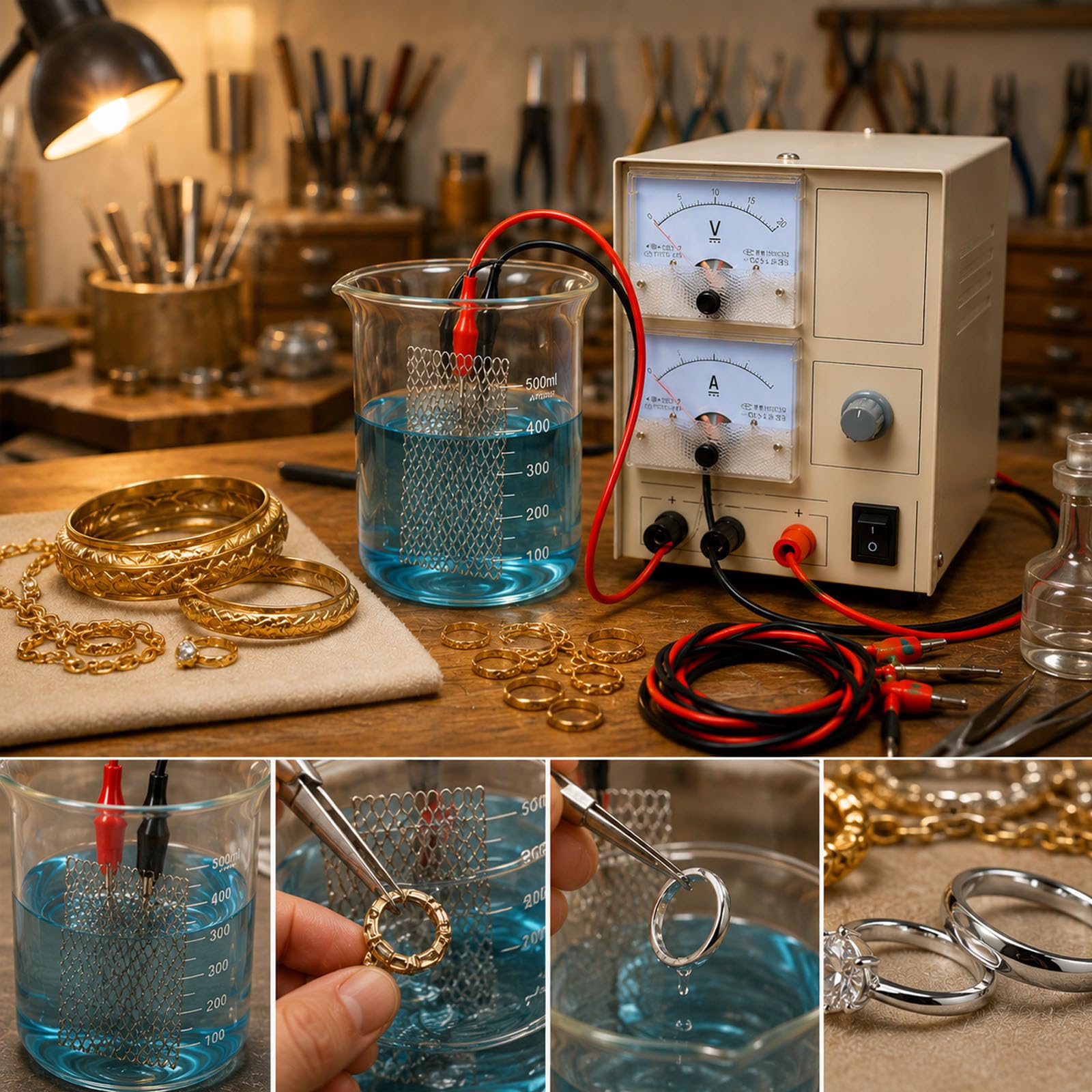 2026 Nouvelle Machine de plaquage d'or d'argent Portable, kit de plaquage d'or d'argent de Bijoux 2A avec Fil conducteur et Maille de Titane, Verre, Outil d'équipement de plaquage à Tension réglable