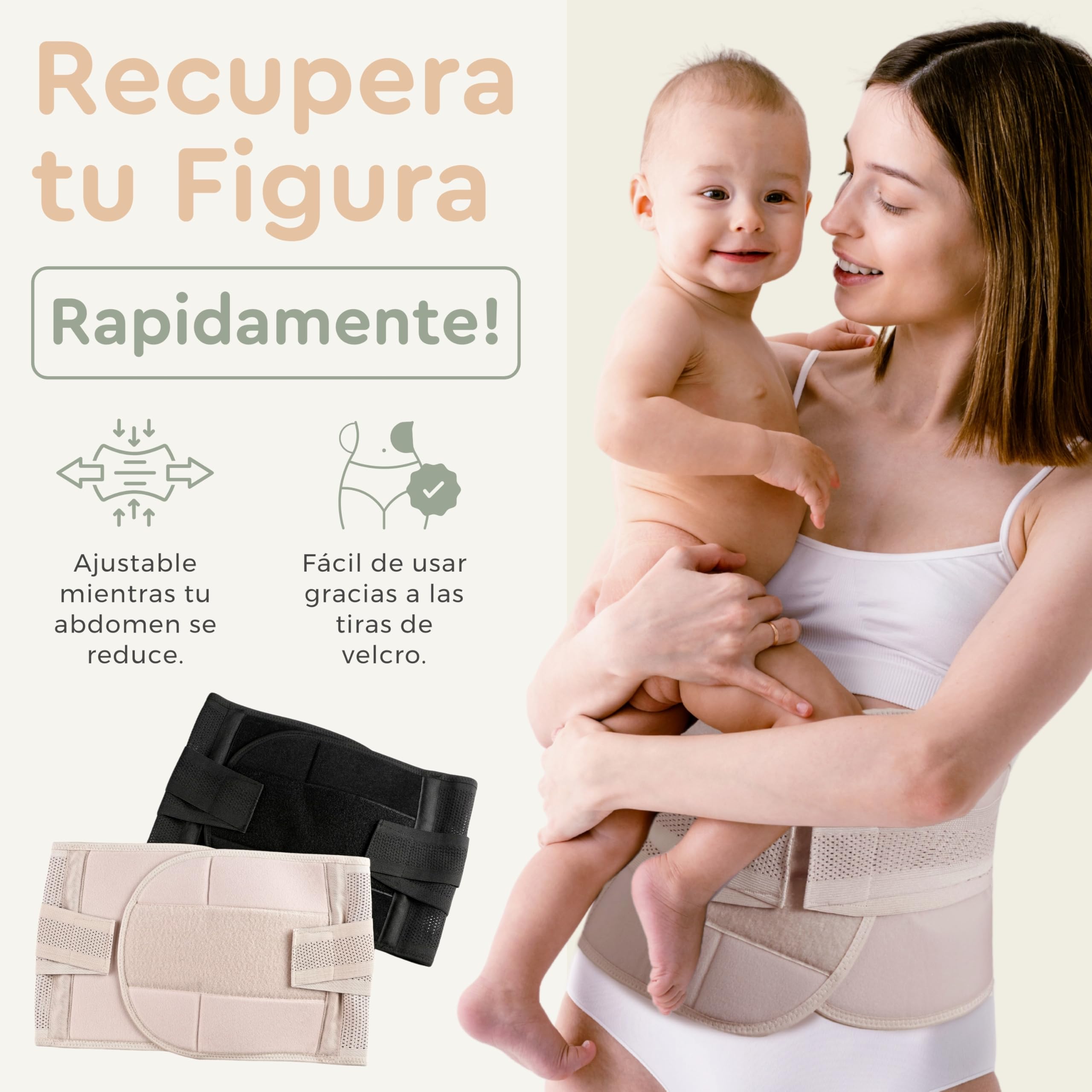 BellyHug – Faja Postparto para Recuperación Abdominal y Cesárea | Soporte de Pelvis, Efecto Adelgazante, Transpirable y Ajustable (Beige, 3XL)