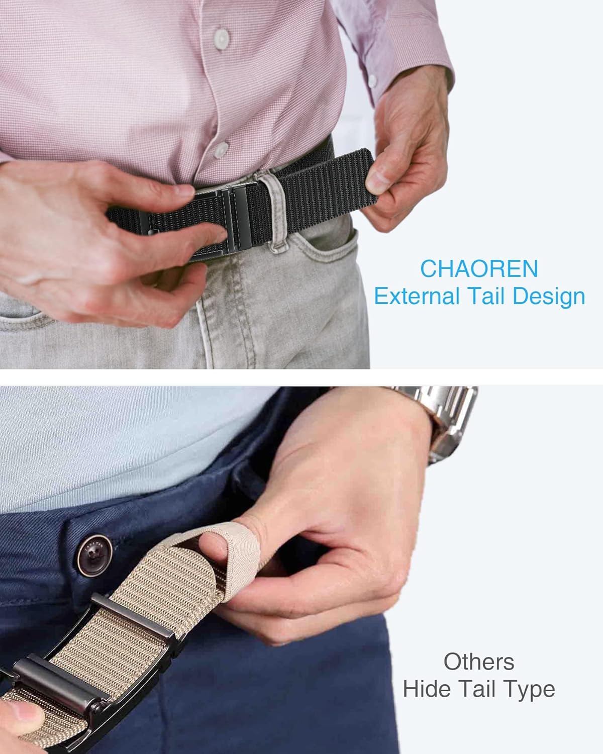 CHAOREN 1.5" Nylon Ratchet Belts for Men - Adjustable Casual Work Belt with Slide Buckle - Trim to Fit - Image 3