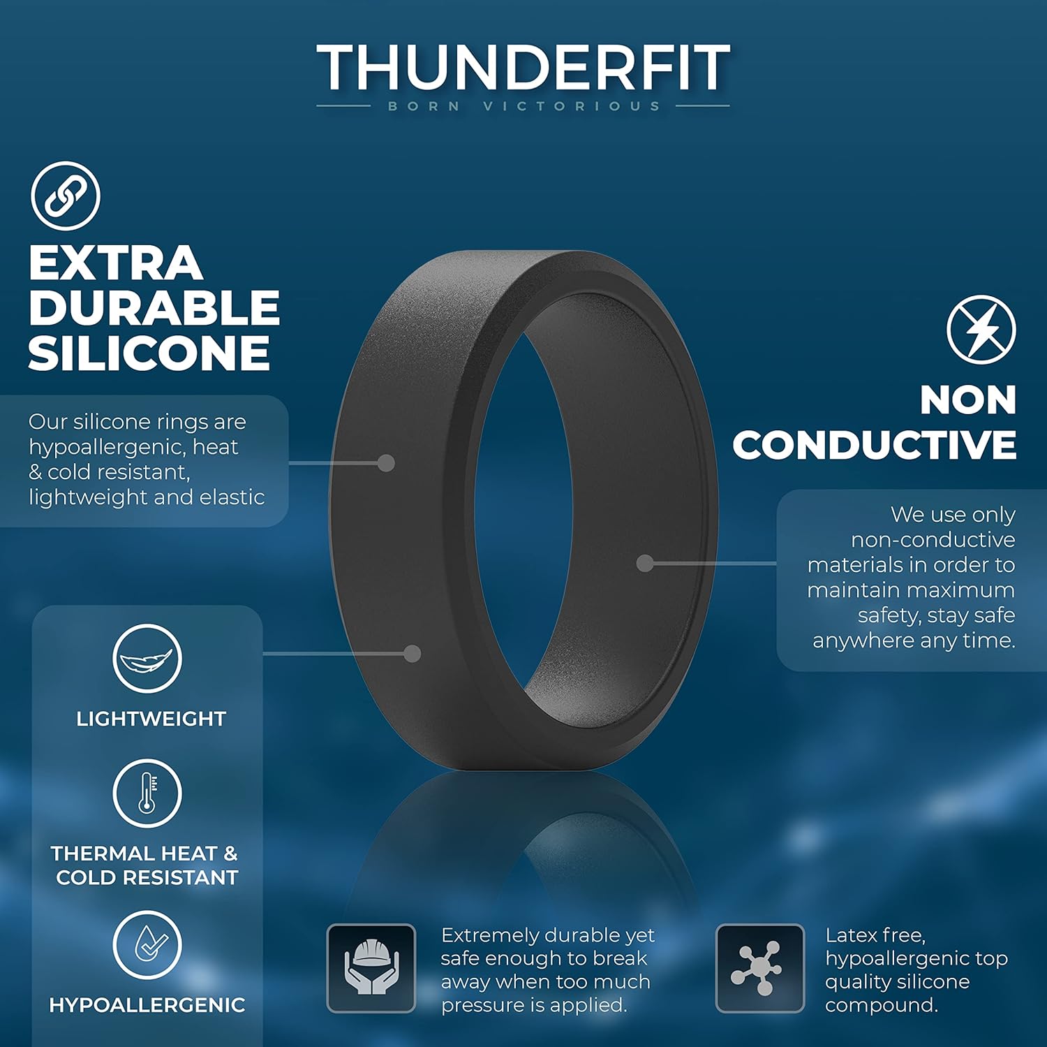 ThunderFit Silicone Rings for Men, Flat Top Angled Edge Two Layers Rubber Engagement Bands 9.8mm Wide 2mm Thick - 1/4/8 Variety Multipack - Image 2