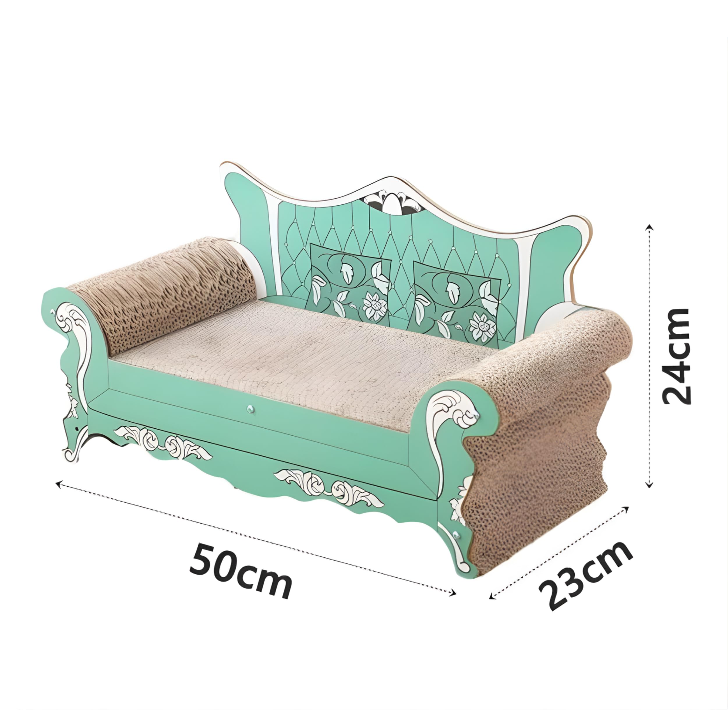 Deccart Katzenbett Grün aus Karton mit Kratzpappe - Katzensofa als Schlafplatz für drinnen - Dekoratives Kratzmöbel zur Krallenpflege und Entspannung für Katzen