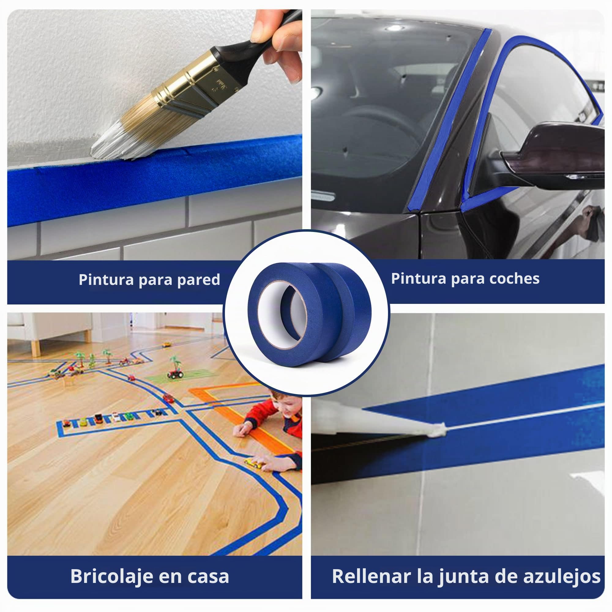 TAPEBEAR Cinta de Pintar, multisuperficie de 48mmx55m Cinta de Pintor, Cintas de enmascarar profesionales, Adhesiva no deja residuos, Anti UV para automóviles, pintura mural, 6Rollo