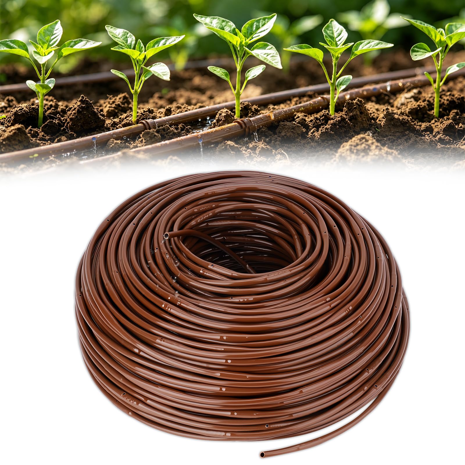 492FT 1/4" Drip Irrigation Tubing with 6" Emitter Spacing, Hydroponics Dripline Hose with Built-in 0.5 GPH Dripper Drip Irrigation Systems for Gardens Greenhouse Bed Flower Watering