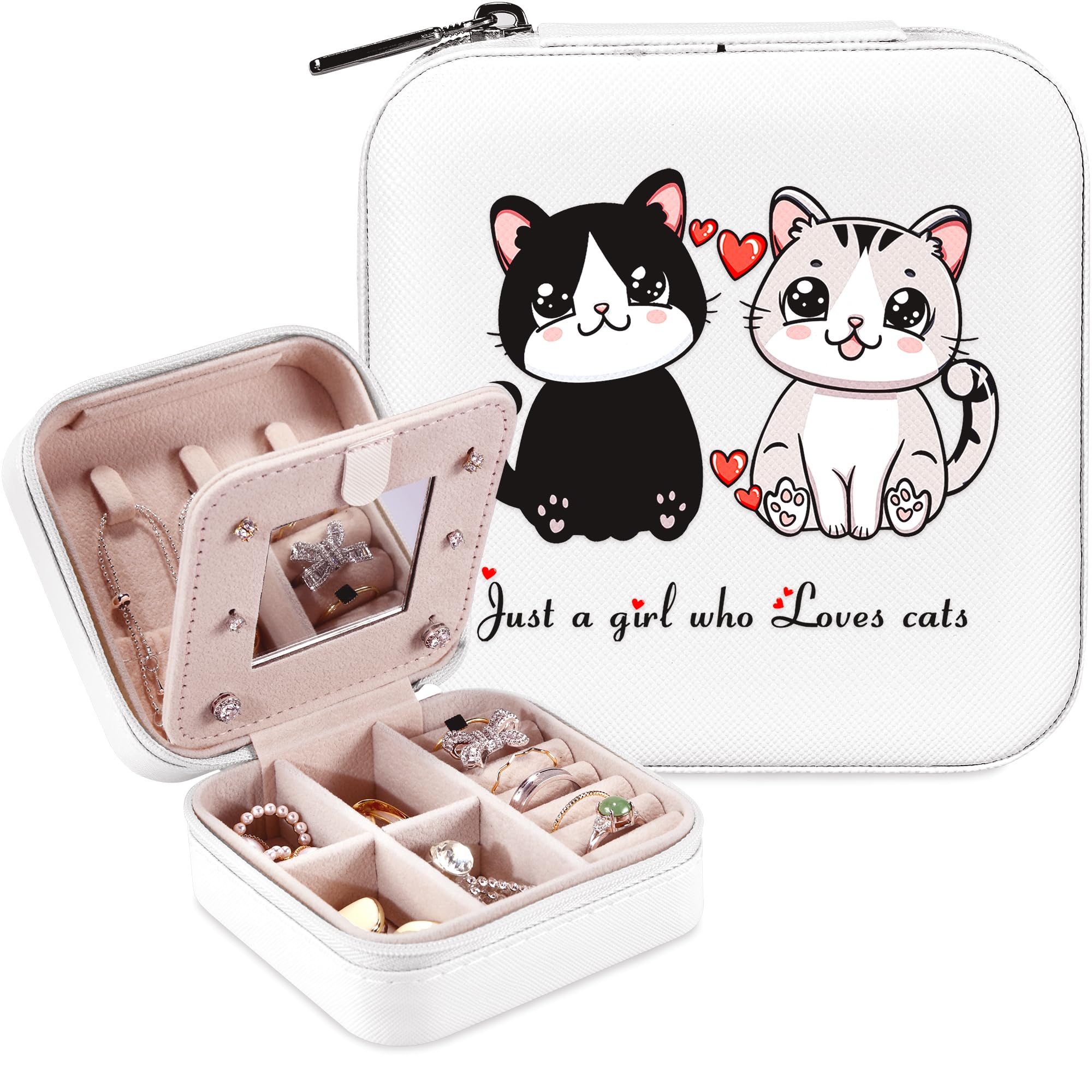Cat Jewelry Box, Cat Gifts For Women Teens Girls Age 8-12, Cat Lovers Stuff Items Accessories Things Merchandise Decor Merch, Travel Ring Earrings Necklace Organizer Holder!
