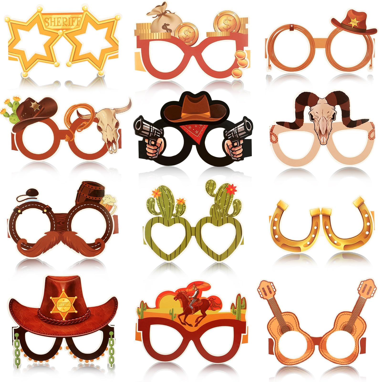 40 Pcs Western Party Decoration Wild West Paper Glasses, Western Theme Eyeglasses, Cowboy Photo Booth Props for Birthday Party Supplies